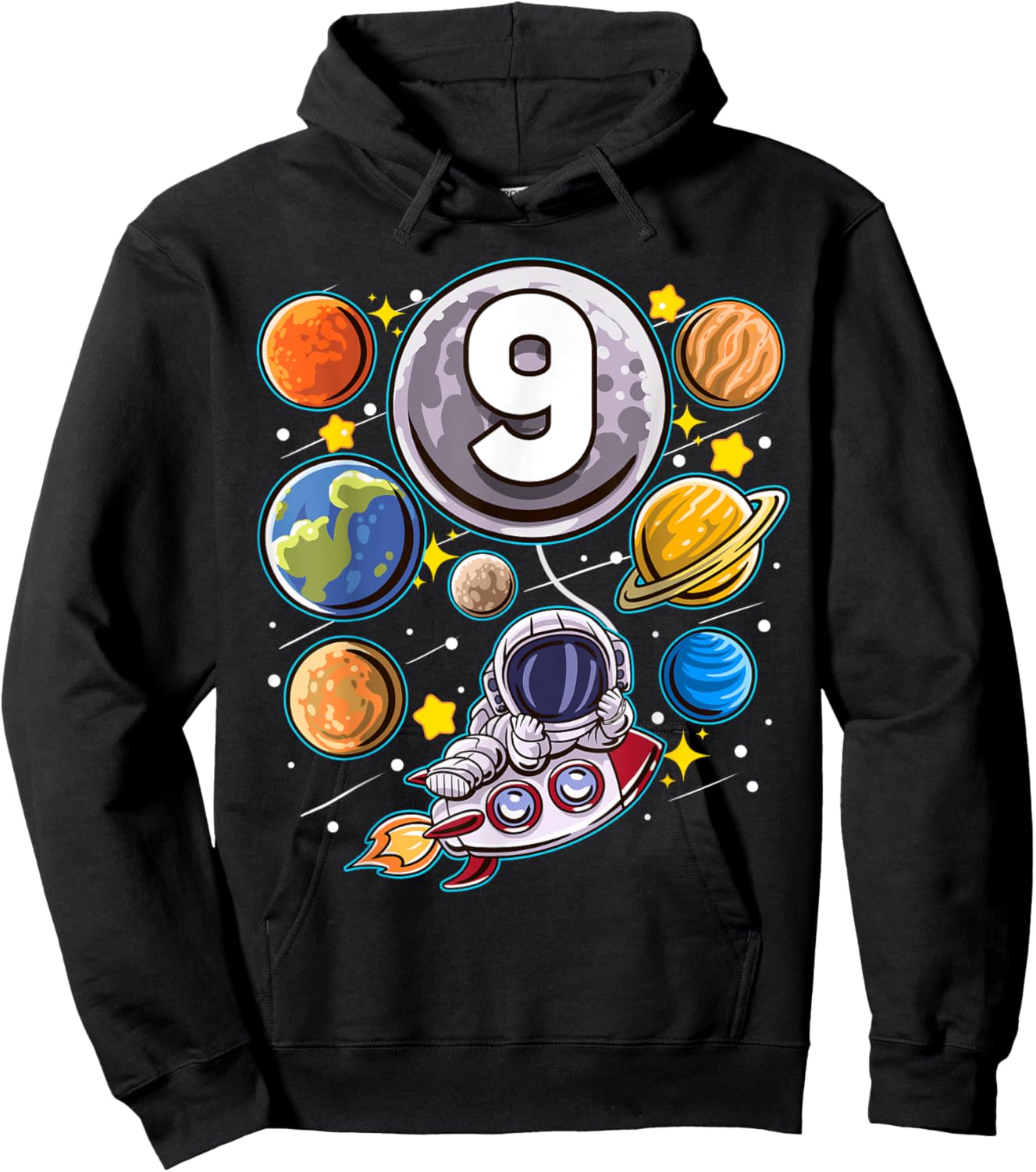 9 Year Old Birthday Astronaut 9th Space Boy Birthday Hoodie - Hoodie | Black