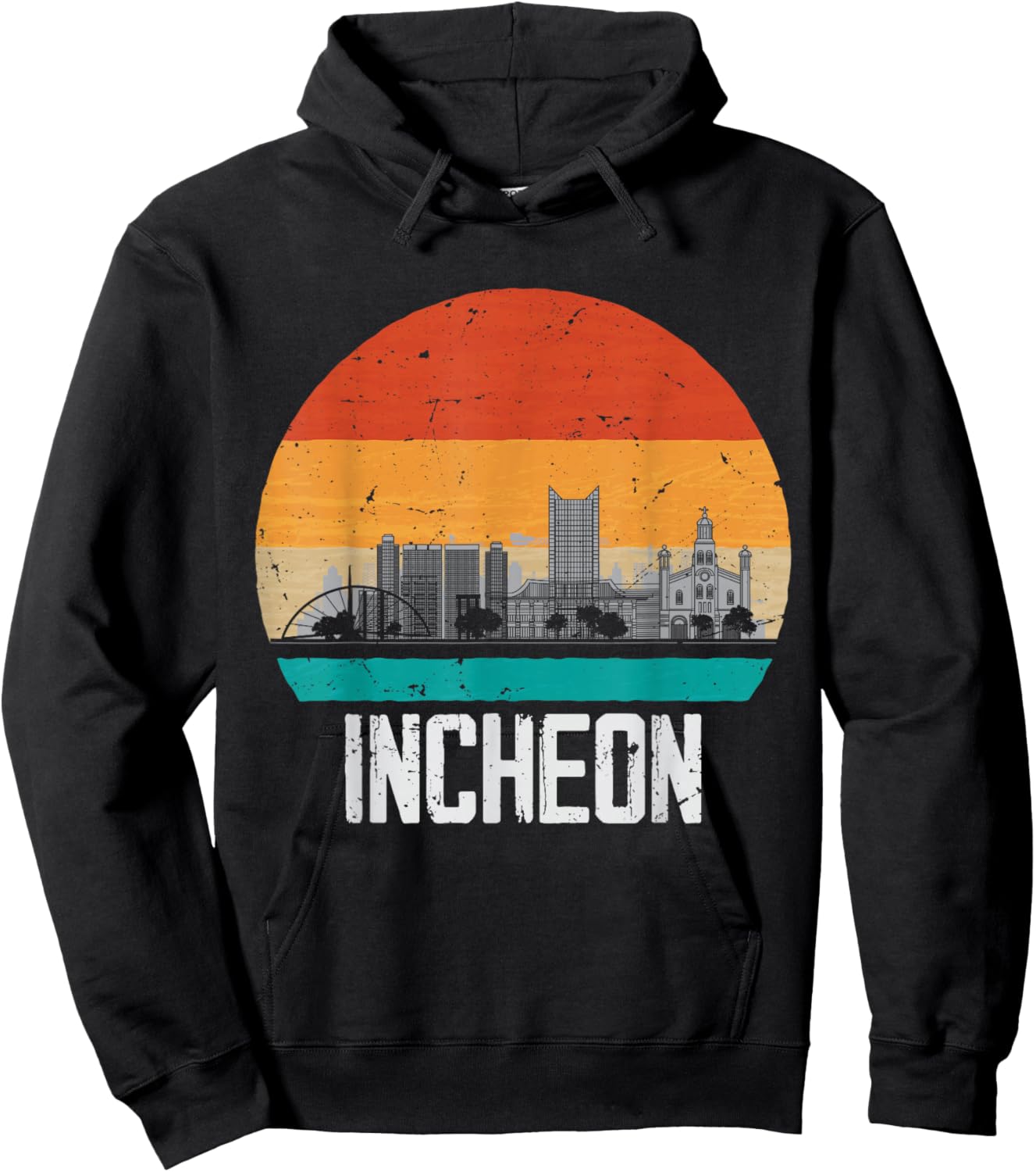 Incheon South Korea Retro Vintage Sunset Skyline Incheon Hoodie - Hoodie | Black