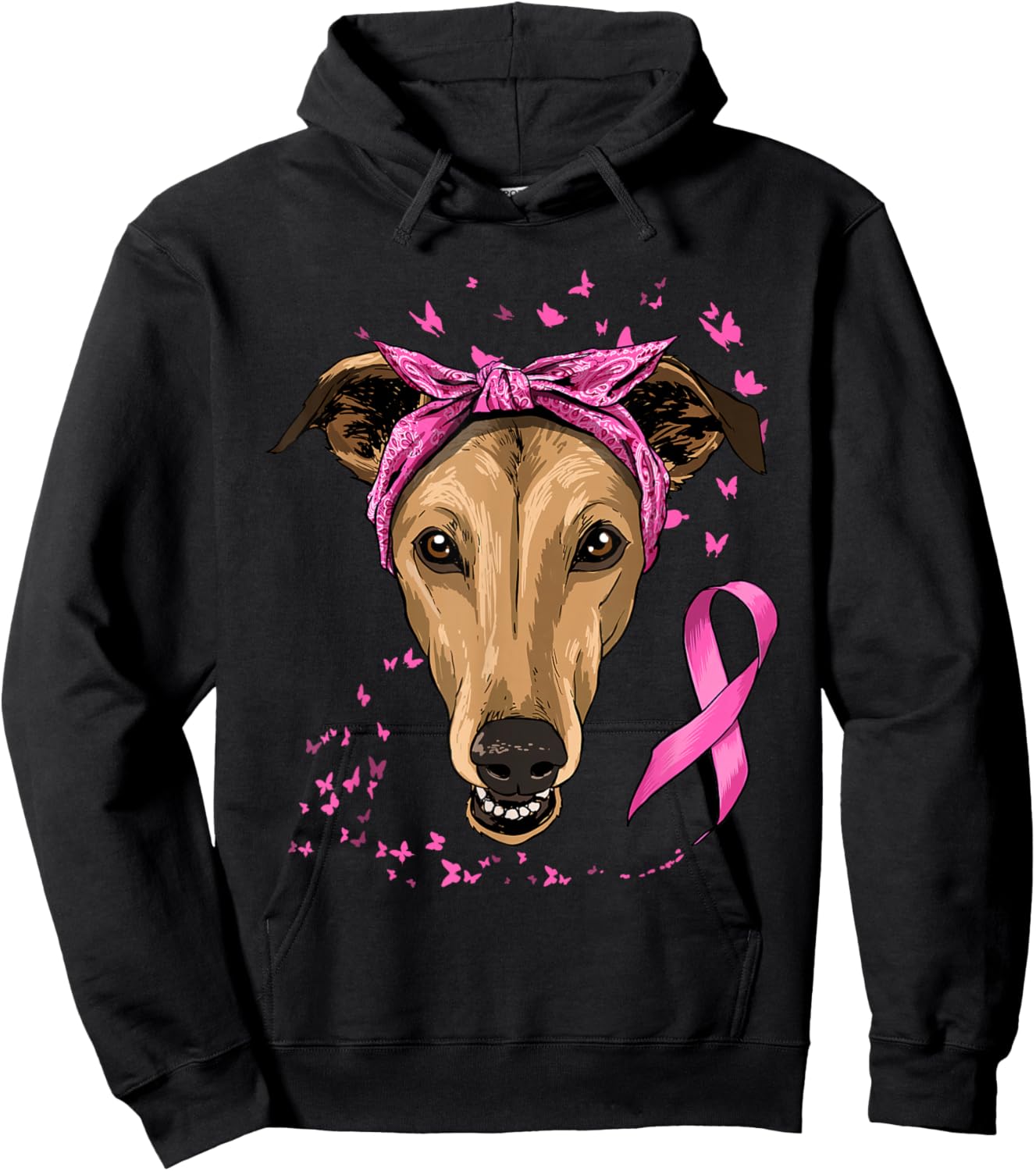 Greyhound Pink Ribbon Breast Cancer Awareness Survivor Hoodie - Hoodie | Black