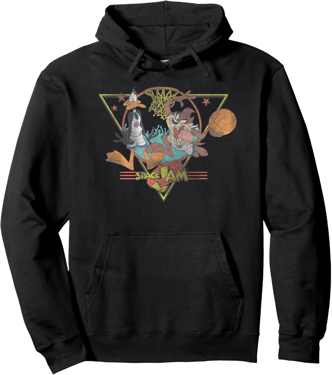Space Jam Classic Taz and Daffy Vintage Basketball Logo Hoodie - Hoodie | Black