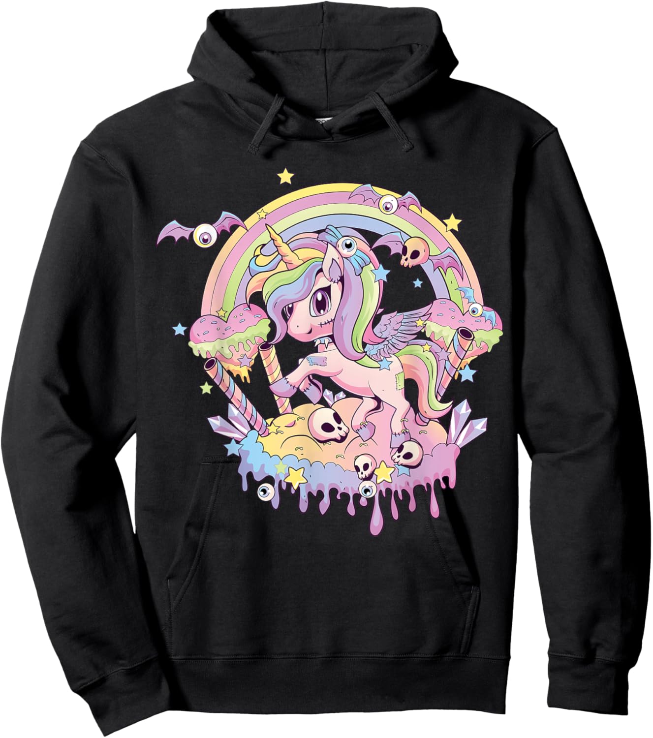 Pastel Goth Cute Creepy Unicorn Gothic Kawaii Menhera Wiccan Hoodie - Hoodie | Black