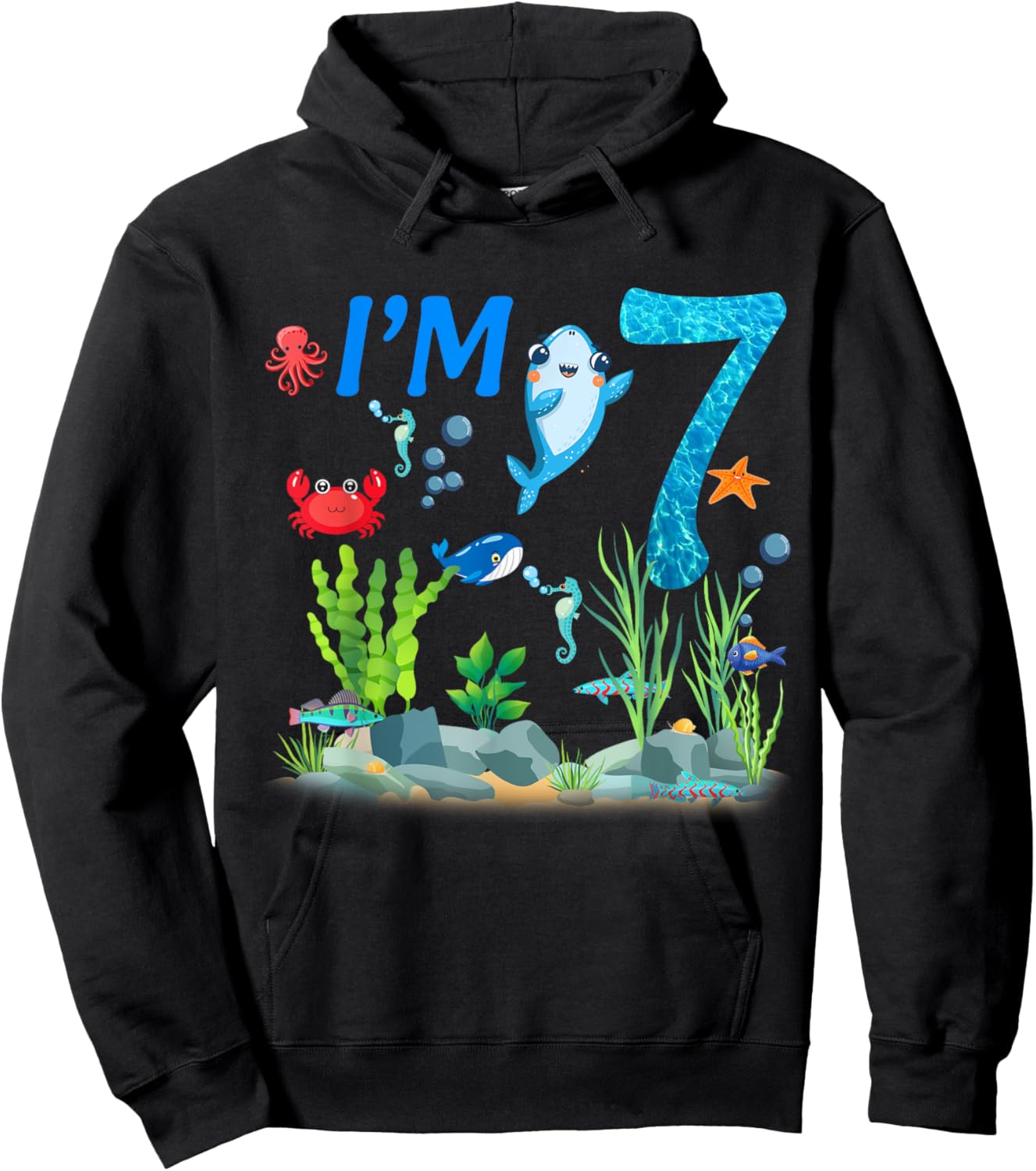 7 Year Old Ocean themed birthday Under the sea 7th birthday Hoodie - Hoodie | Black