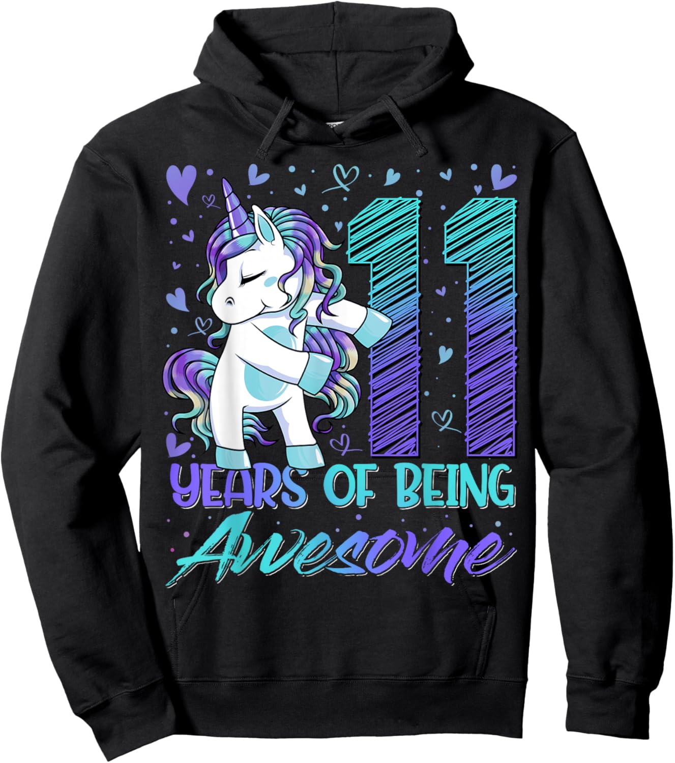11 Year Old Gifts Unicorn Flossing 11th Birthday Girl Party Hoodie - Hoodie | Black