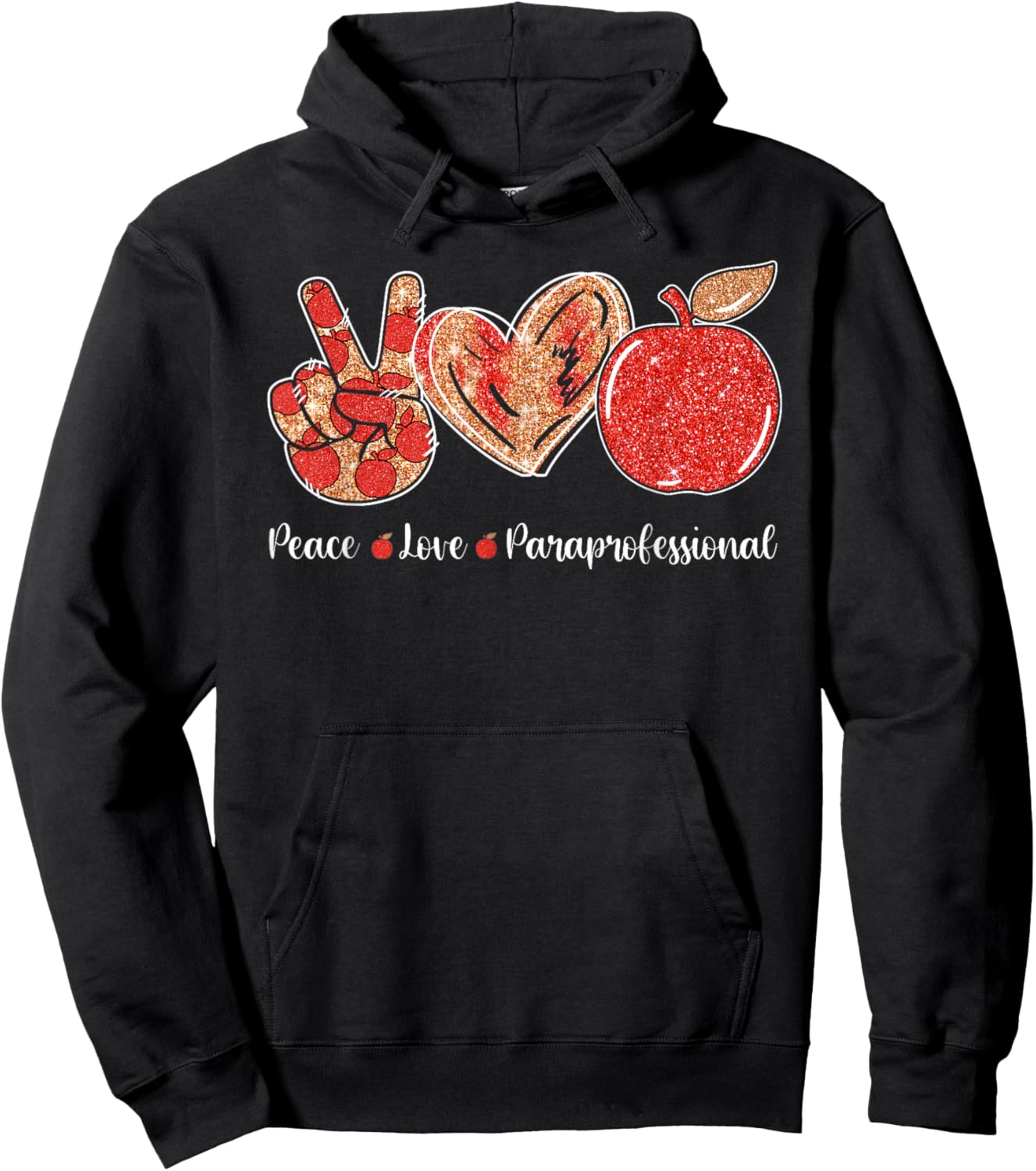 Peace Love Apple Paraprofessional Gifts Hoodie - Hoodie | Black