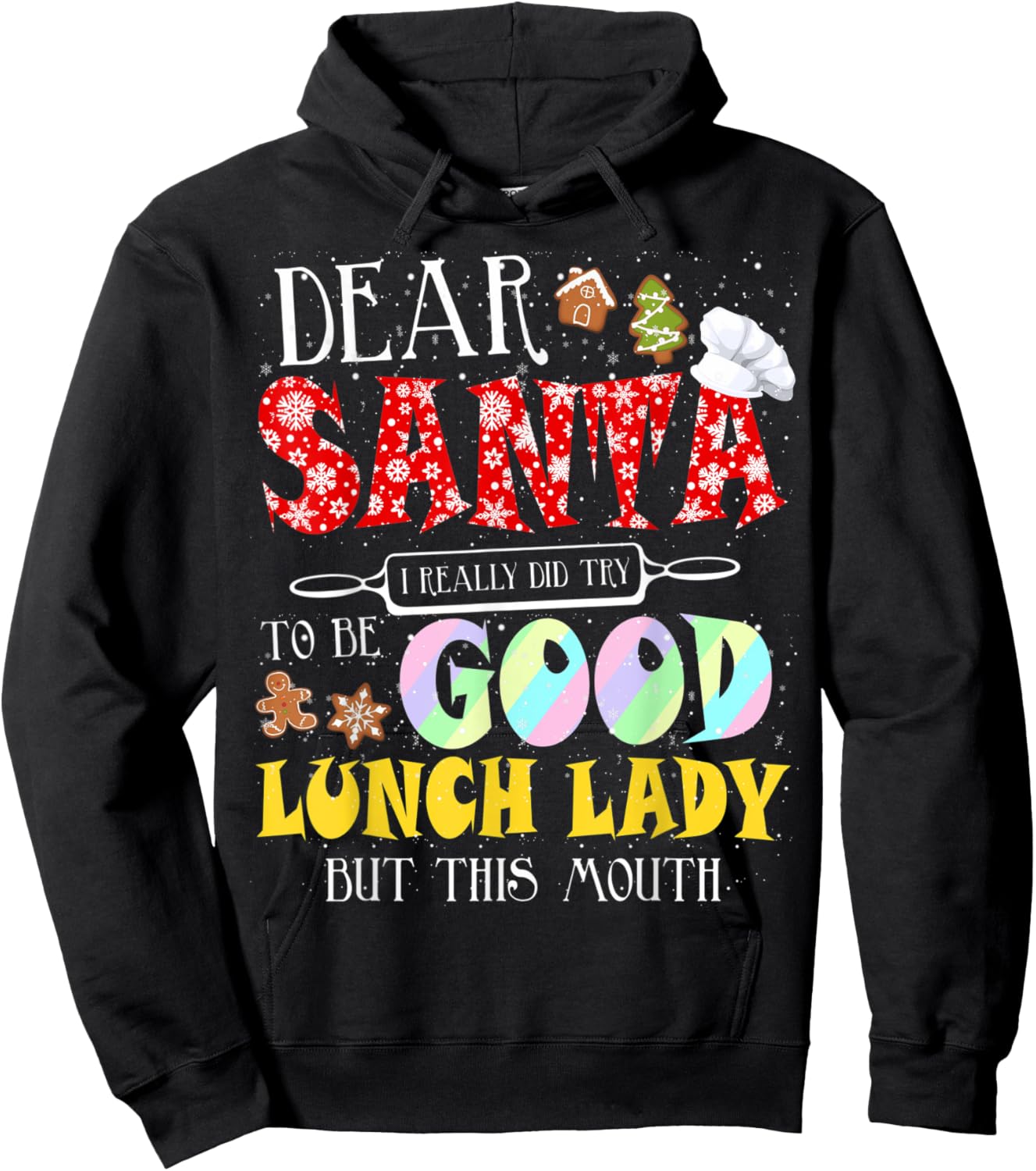 Funny Christmas Lunch Lady Santa Is Watching Women Xmas Hoodie - Hoodie | Black