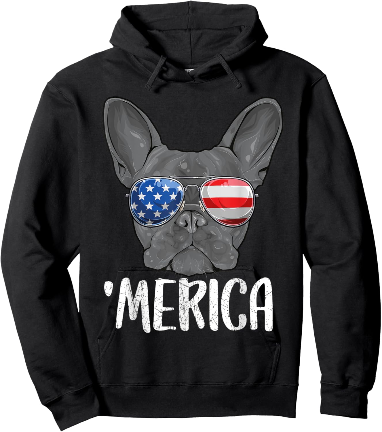 Merica French Bulldog Dog 4th of July American Flag Kids Men Hoodie - Hoodie | Black