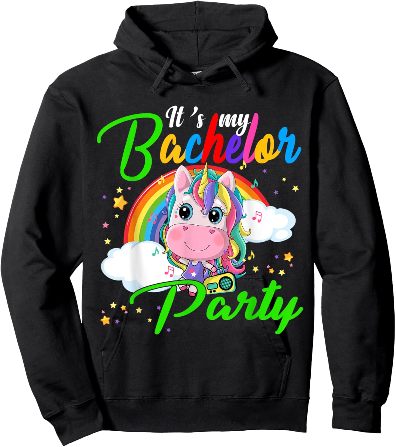 It's My Bachelor Party Funny Bachelor Party Unicorn Rainbow Hoodie - Hoodie | Black