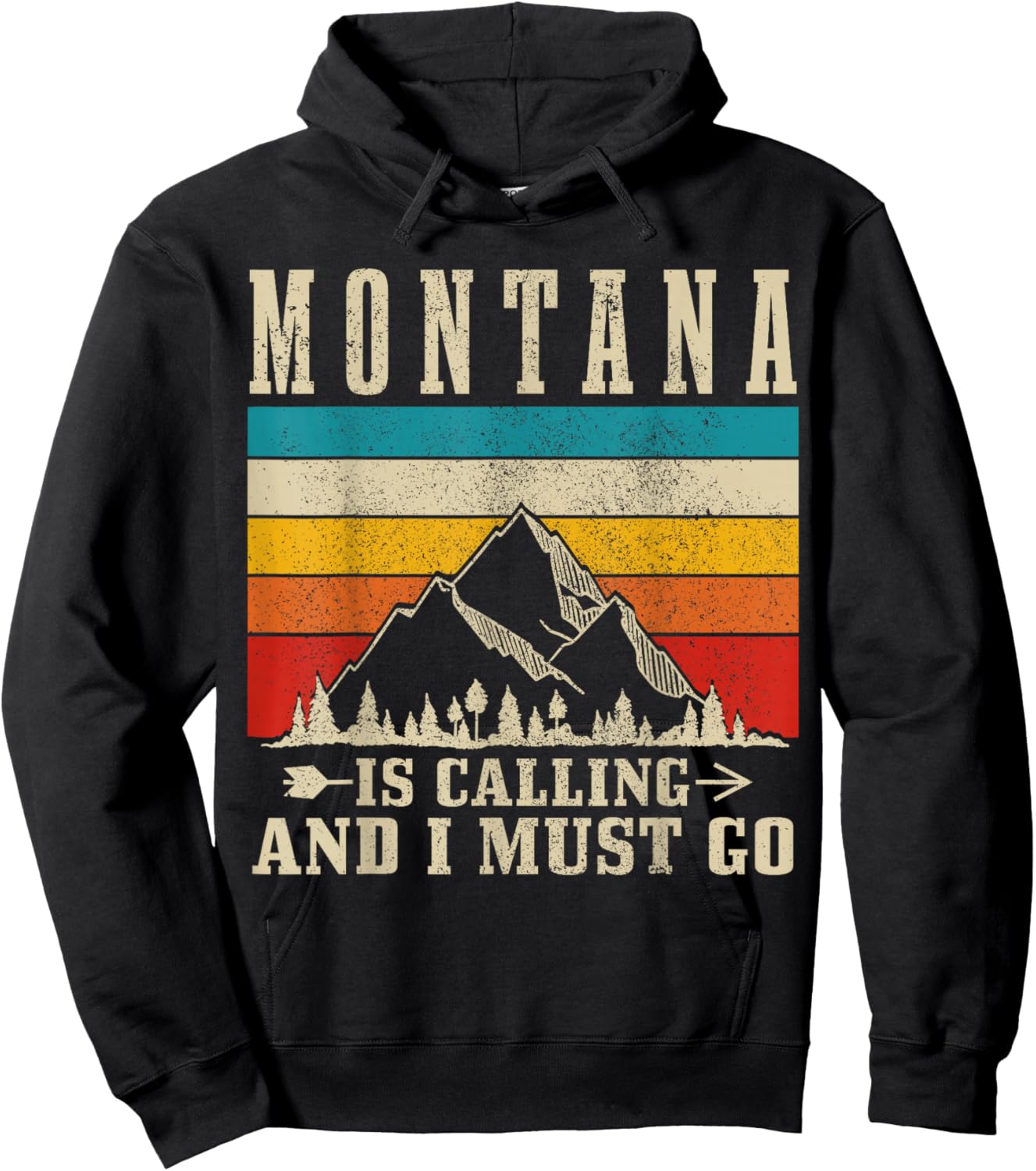 Montana Is Calling & I Must Go Vintage Mountains Hiking Hoodie - Hoodie | Black