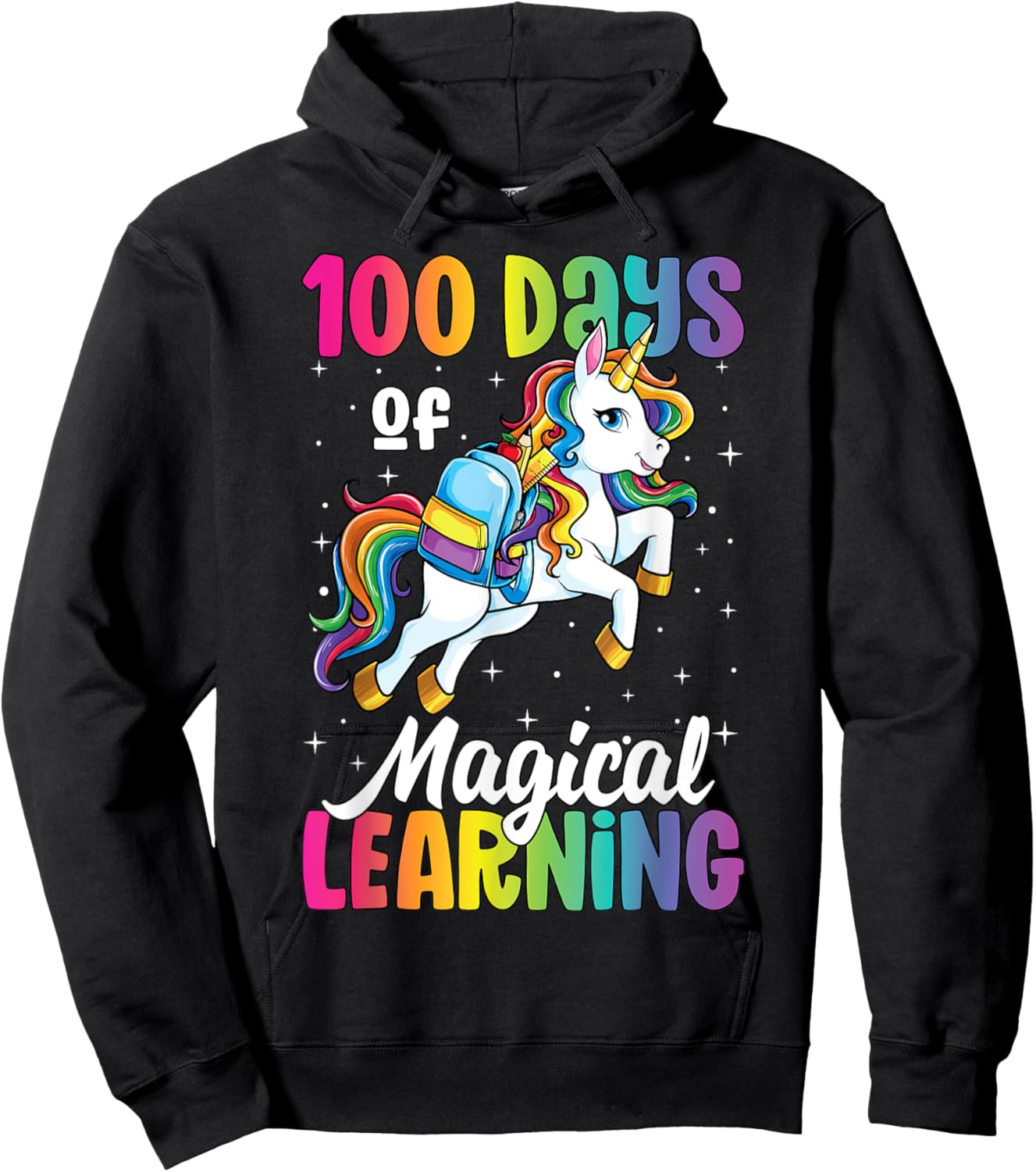 100 Days of School Unicorn Girls 100th Day of School Hoodie - Hoodie | Black