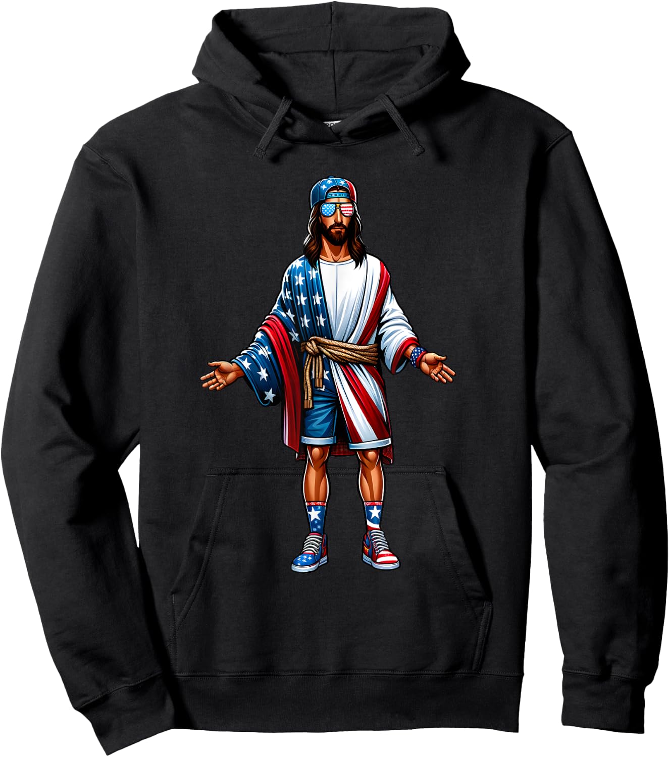 Love Jesus and America Too USA Flag July 4 Christian Church Hoodie - Hoodie | Black