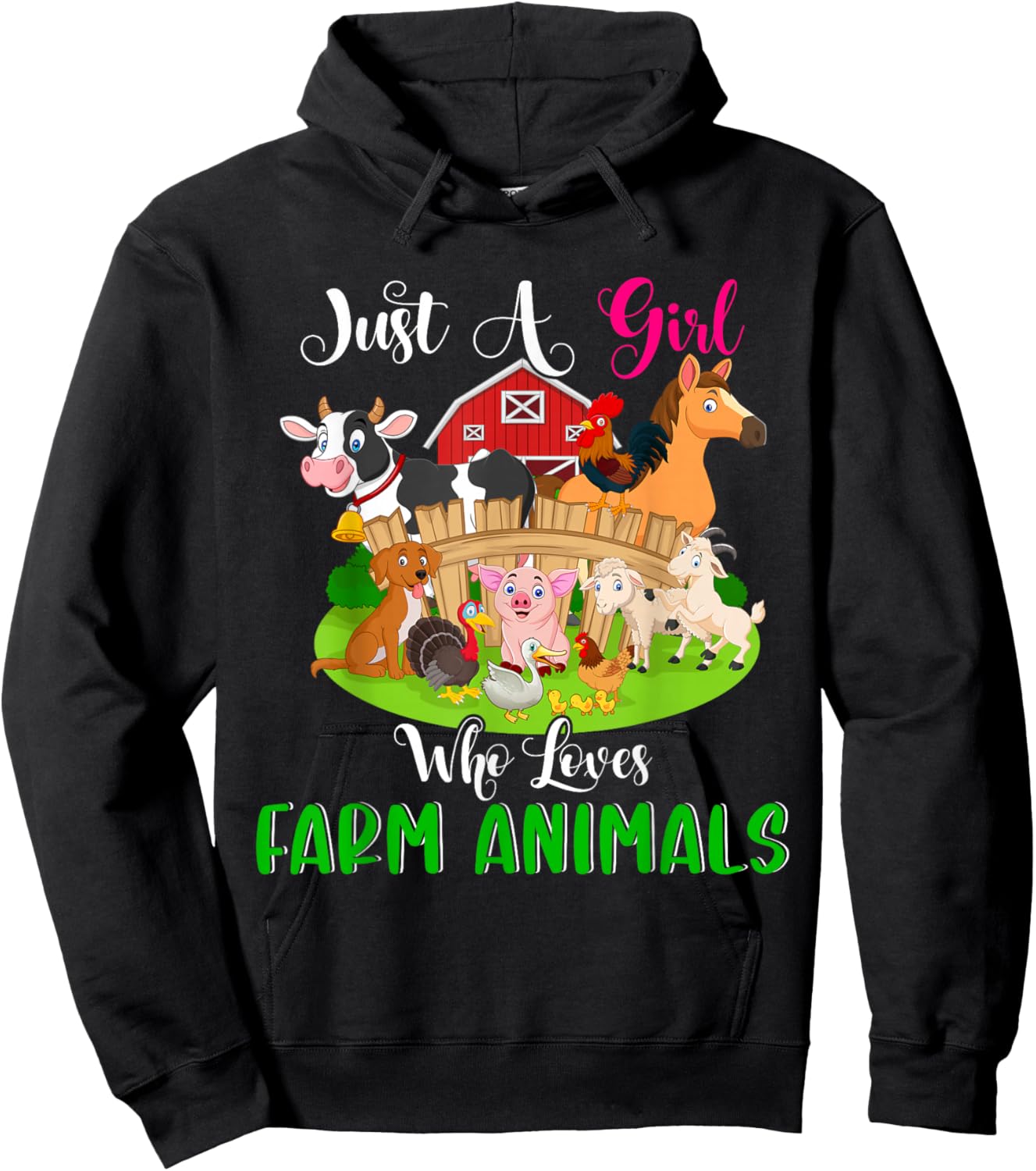 Just A Girl Who Loves Farm Animals Cute Girl Farm Animals Hoodie - Hoodie | Black