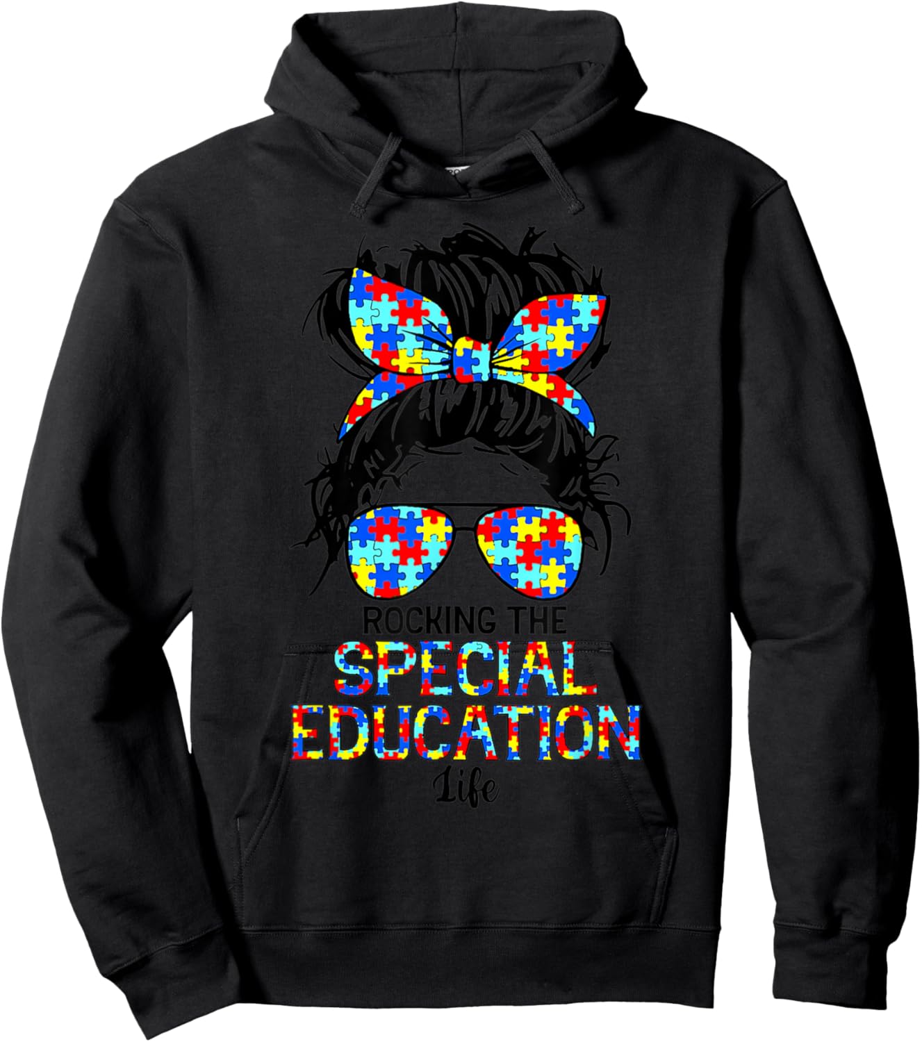 Rocking The Special Education Life Sped Teacher Messy Hair Hoodie - Hoodie | Black
