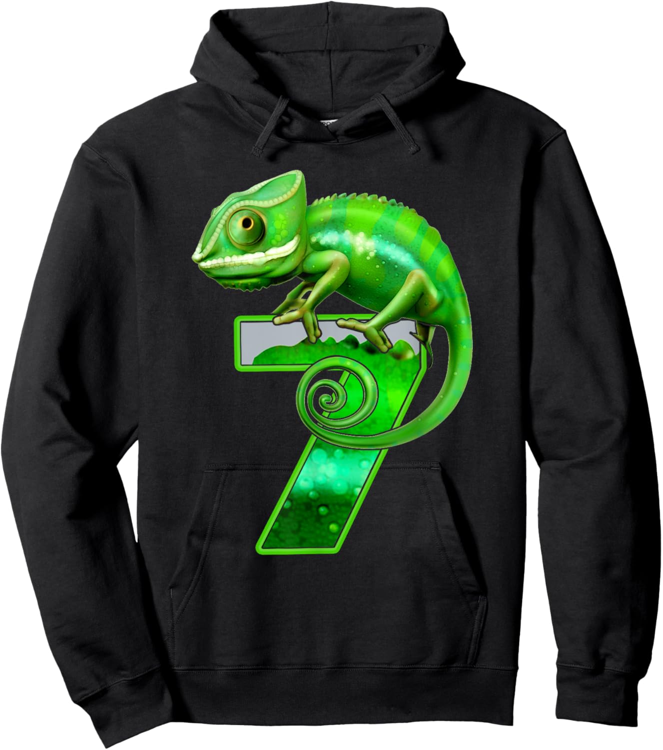 Kids 7 Years Old Lizard 7th Birthday Party Chameleon Hoodie - Hoodie | Black
