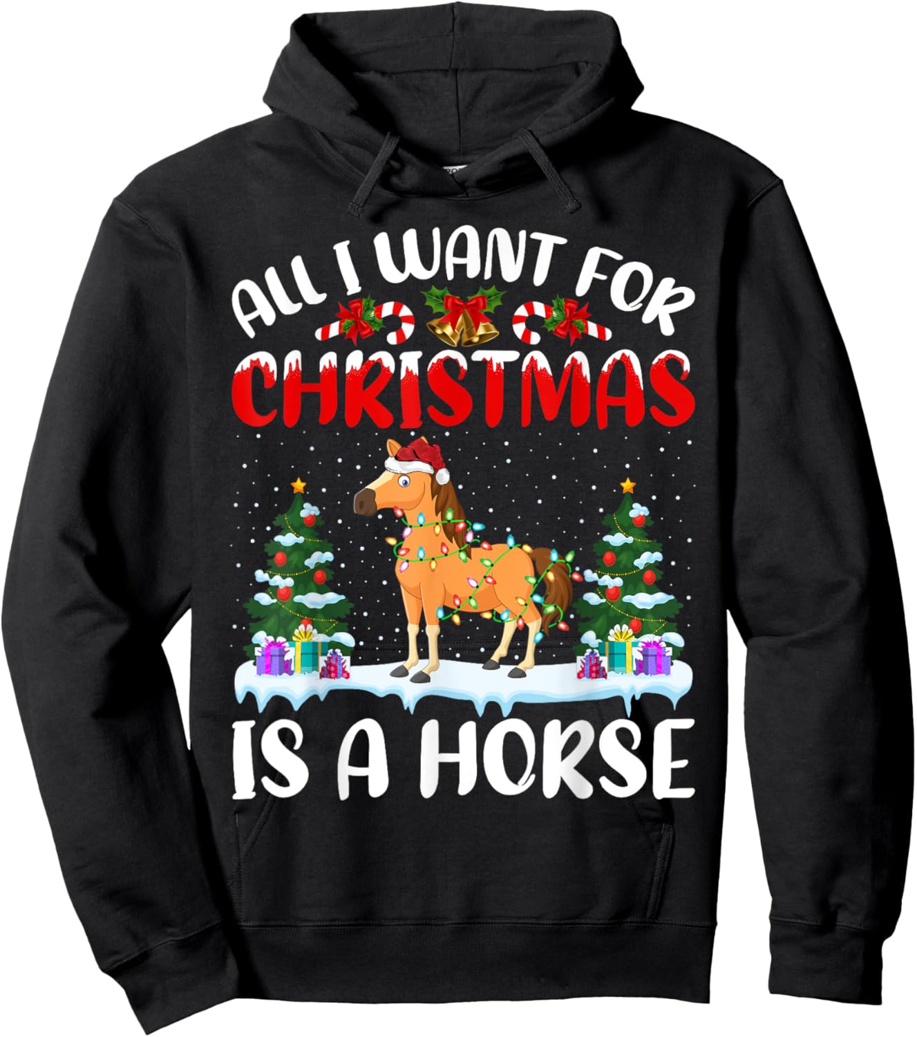 Funny Santa Hat All I Want For Christmas Is A Horse Hoodie - Hoodie | Black