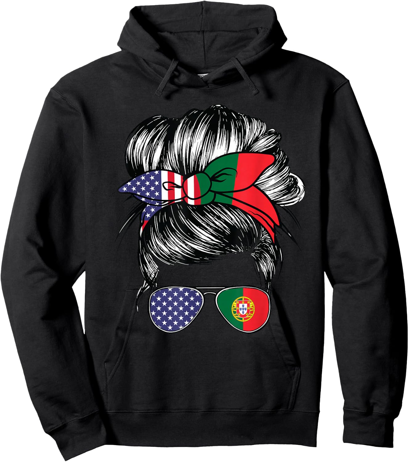 Portugal Flag American Women Girl USA Heritage Portuguese Hoodie - Hoodie | Black