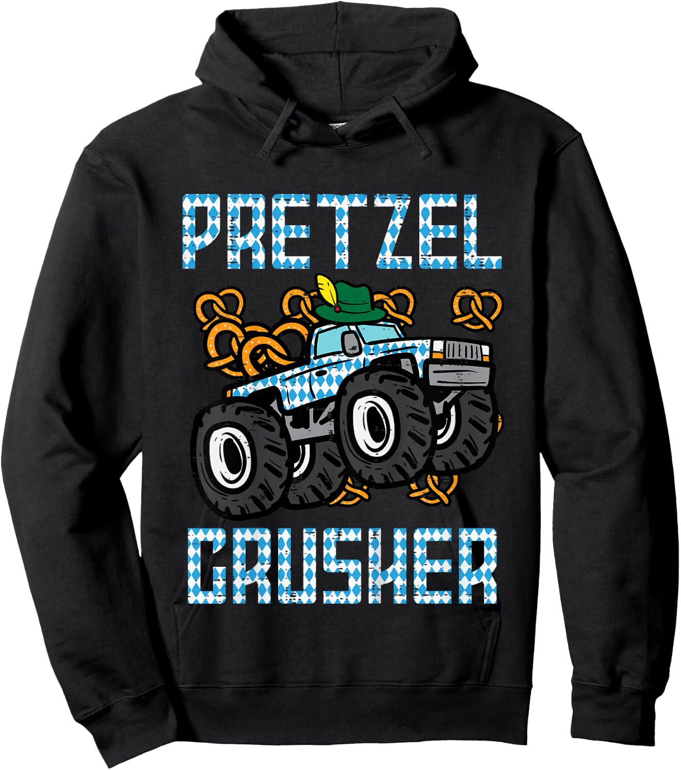 Kids Oktoberfest Monster Truck Pretzel Crusher German Boys Kids Hoodie - Hoodie | Black