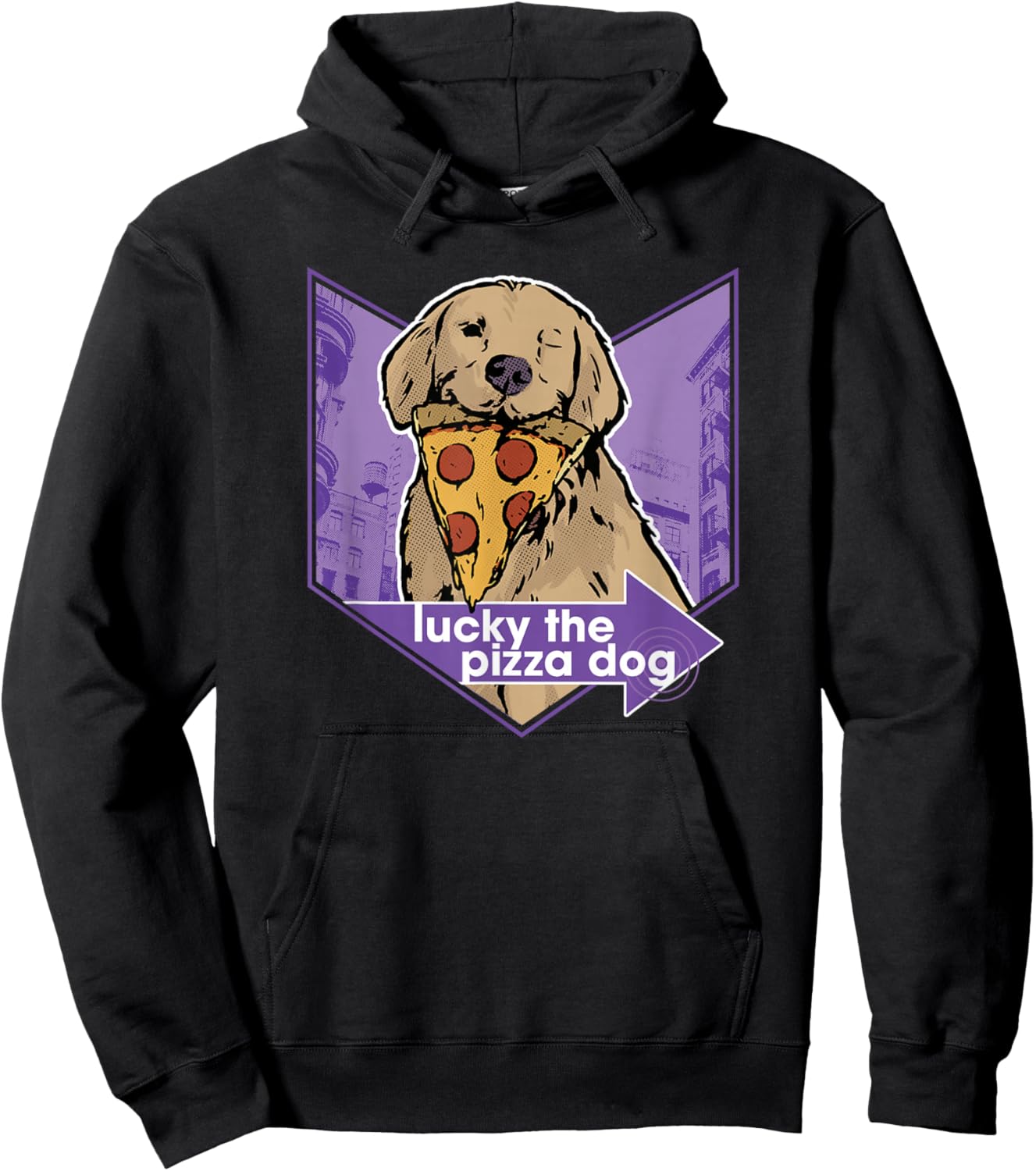 Marvel Hawkeye Disney Plus Lucky The Pizza Dog Chevron Hoodie - Hoodie | Black