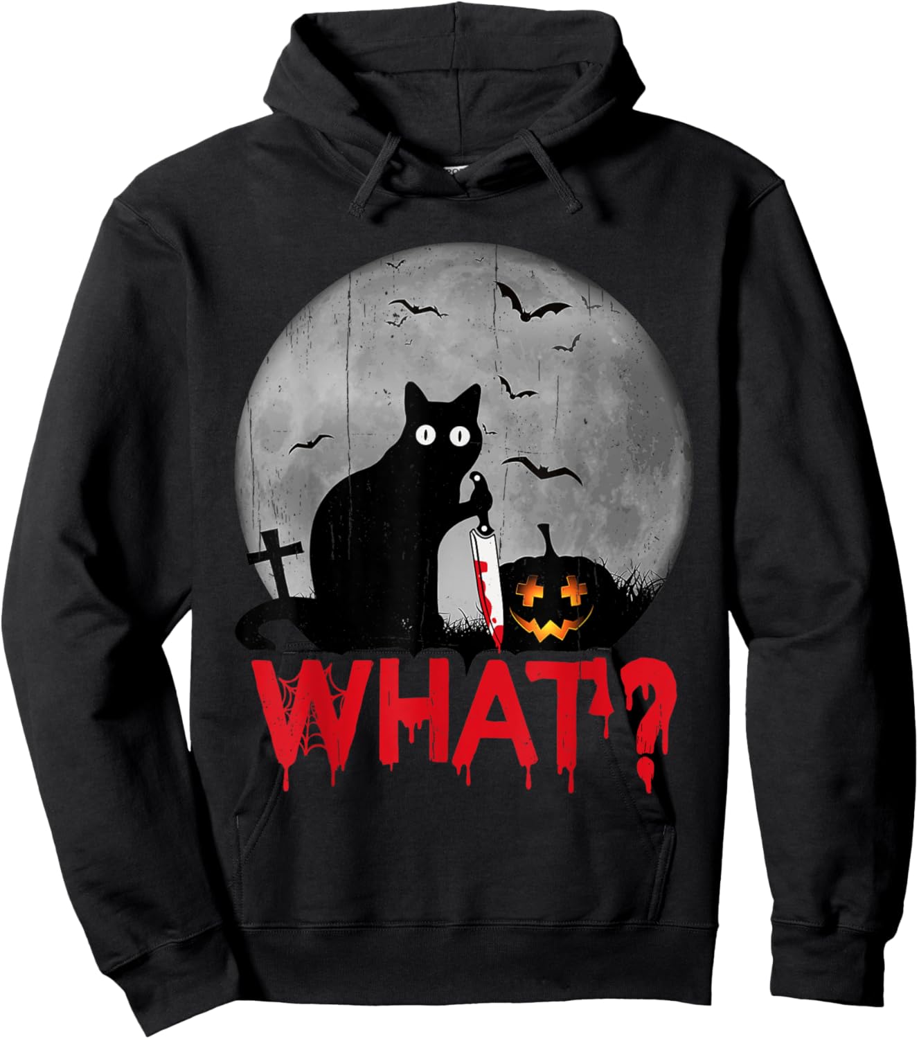 Cat What? Murderous Black Cat with Knife Halloween Costume Men Women Hoodie - Hoodie | Black