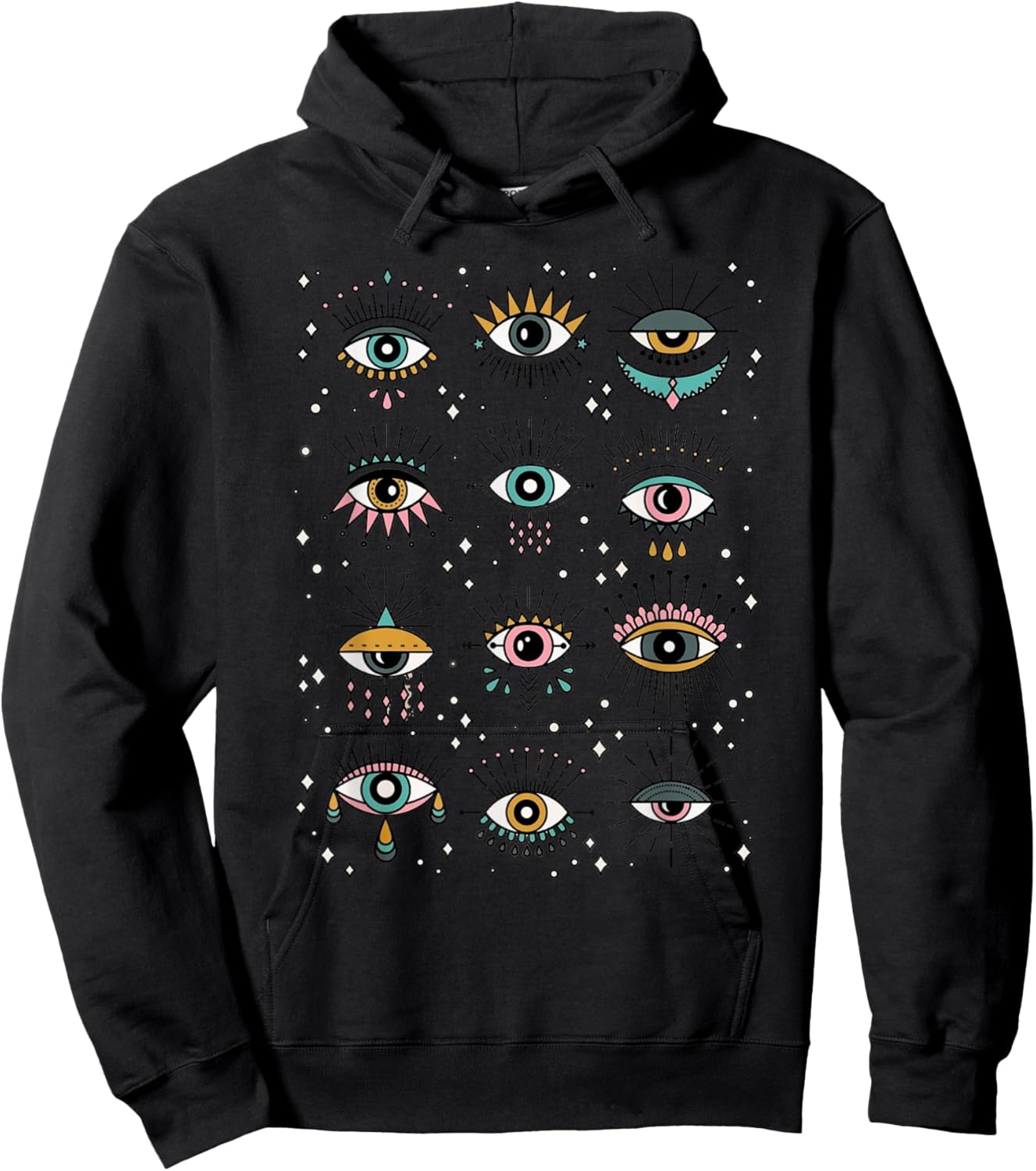 Colorful Squint And Closed Evil Eye Eyelashes Nazar Mati Hoodie - Hoodie | Black