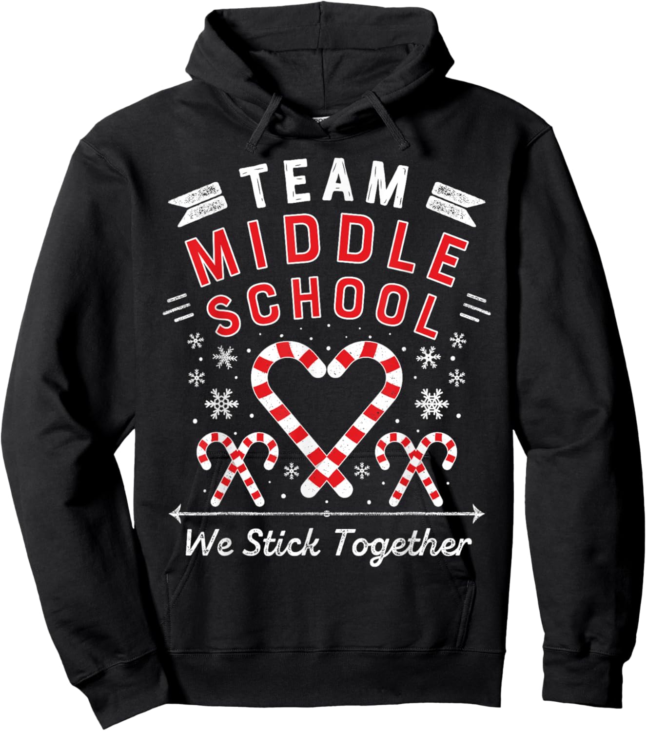 Christmas Candy Cane Heart | Student & Middle School Teacher Women Kids Hoodie - Hoodie | Black