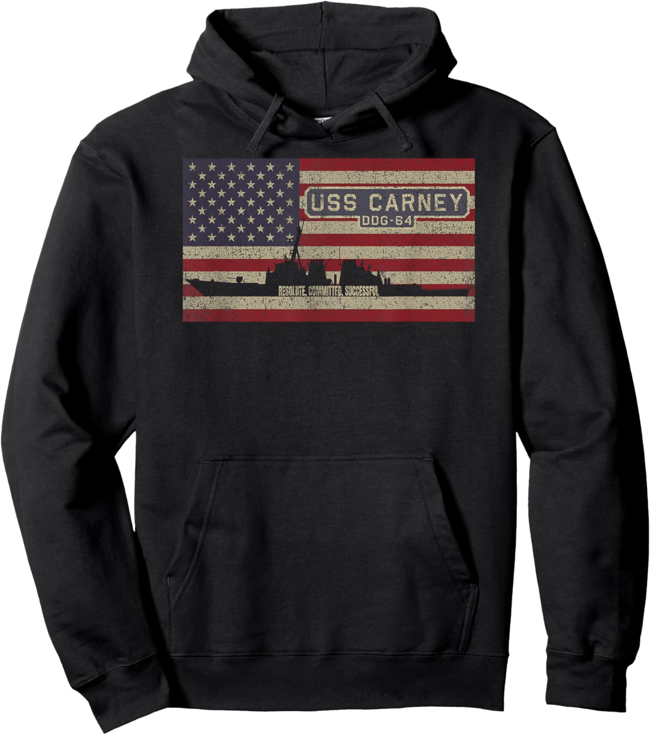 USS Carney DDG-64 Destroyer Ship USA American Flag Hoodie - Hoodie | Black