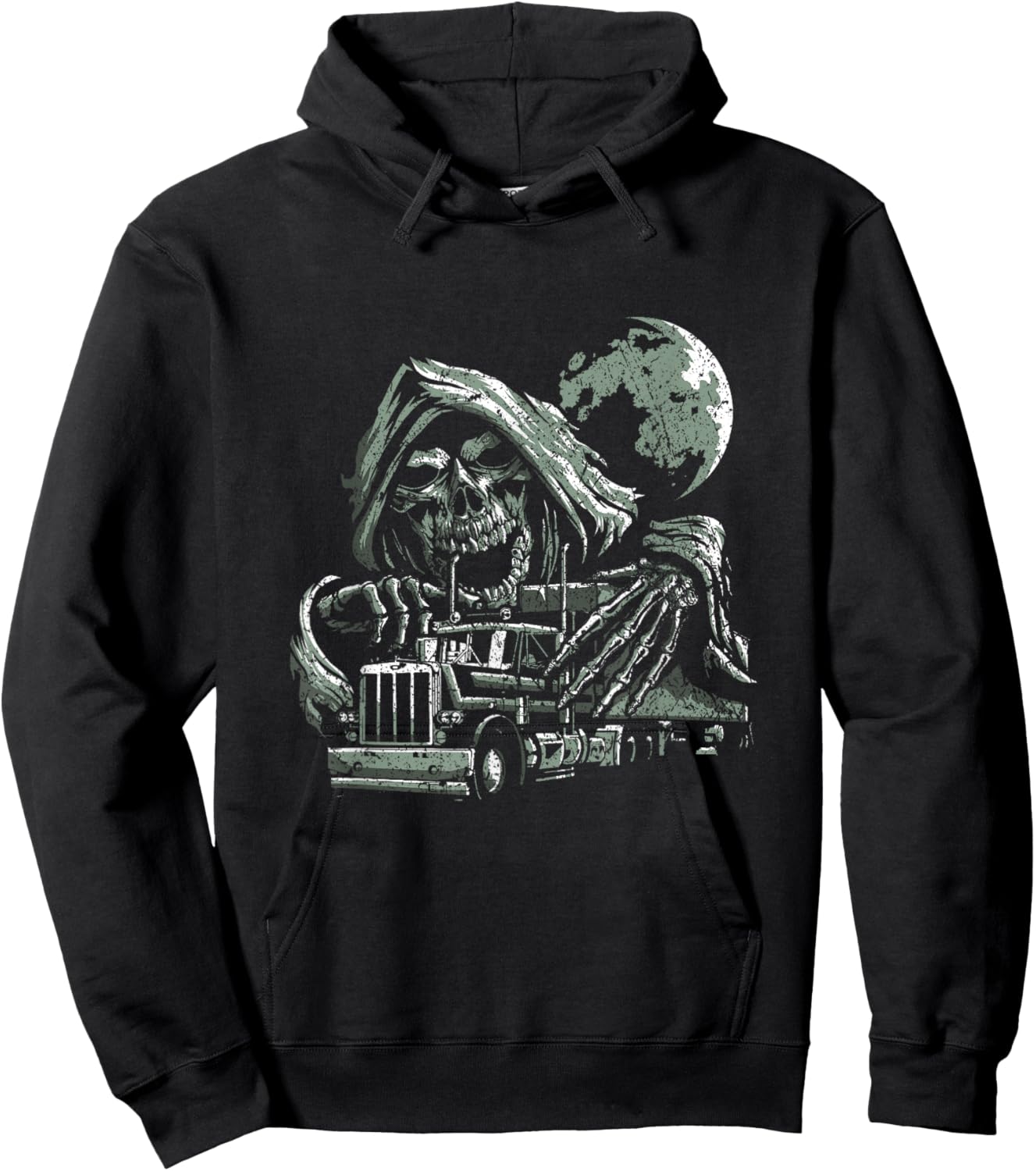 Reaper Skull Skeleton Truck Driver Trucker Hoodie - Hoodie | Black