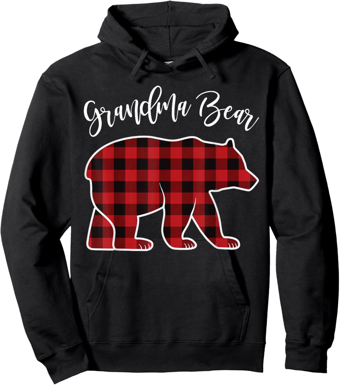Grandma Bear Pajama Red Buffalo Xmas Funny Family Christmas Hoodie - Hoodie | Black