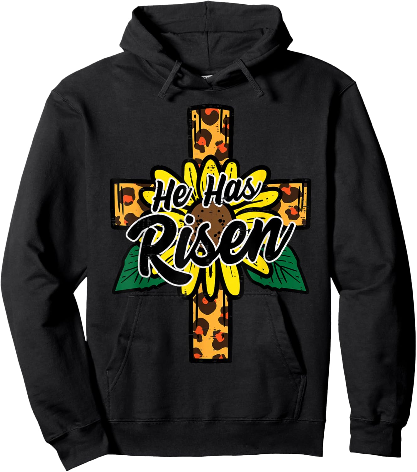 He Has Risen Leopard Cross Religious Easter Christian Women Hoodie - Hoodie | Black