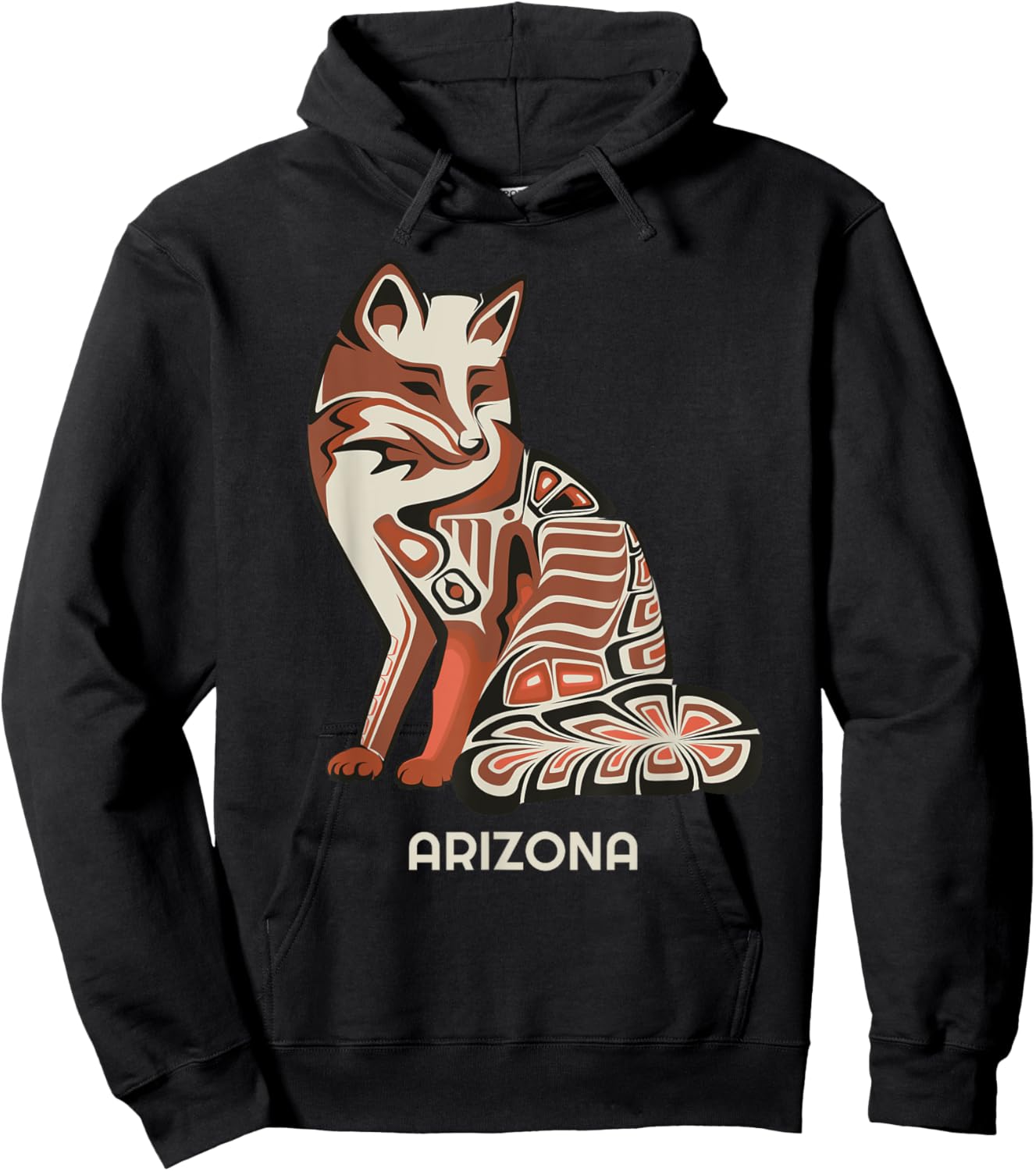 Red Tribal Fox Arizona Native American Artwork Style Hoodie - Hoodie | Black