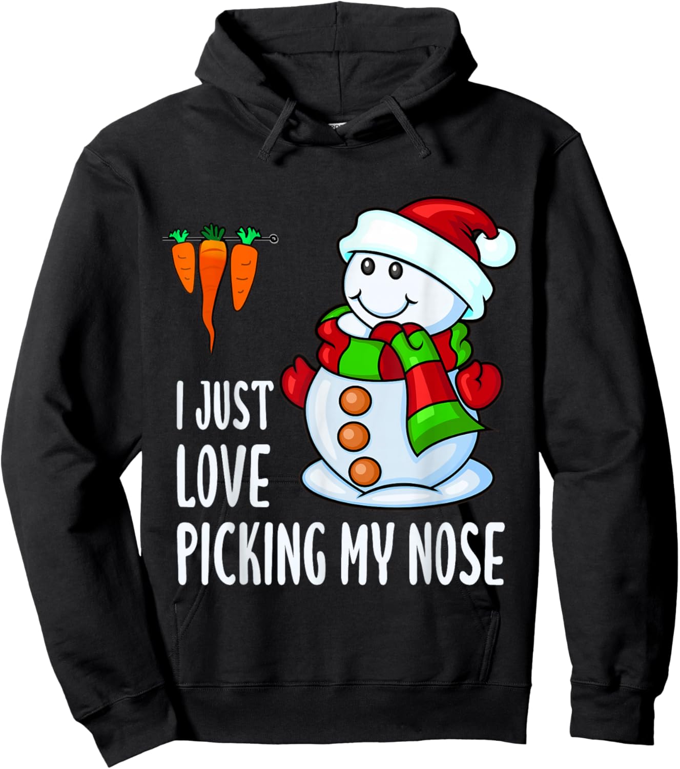 Snowman Picking Nose. Funny Christmas Pun. Boys Men Xmas Hoodie - Hoodie | Black