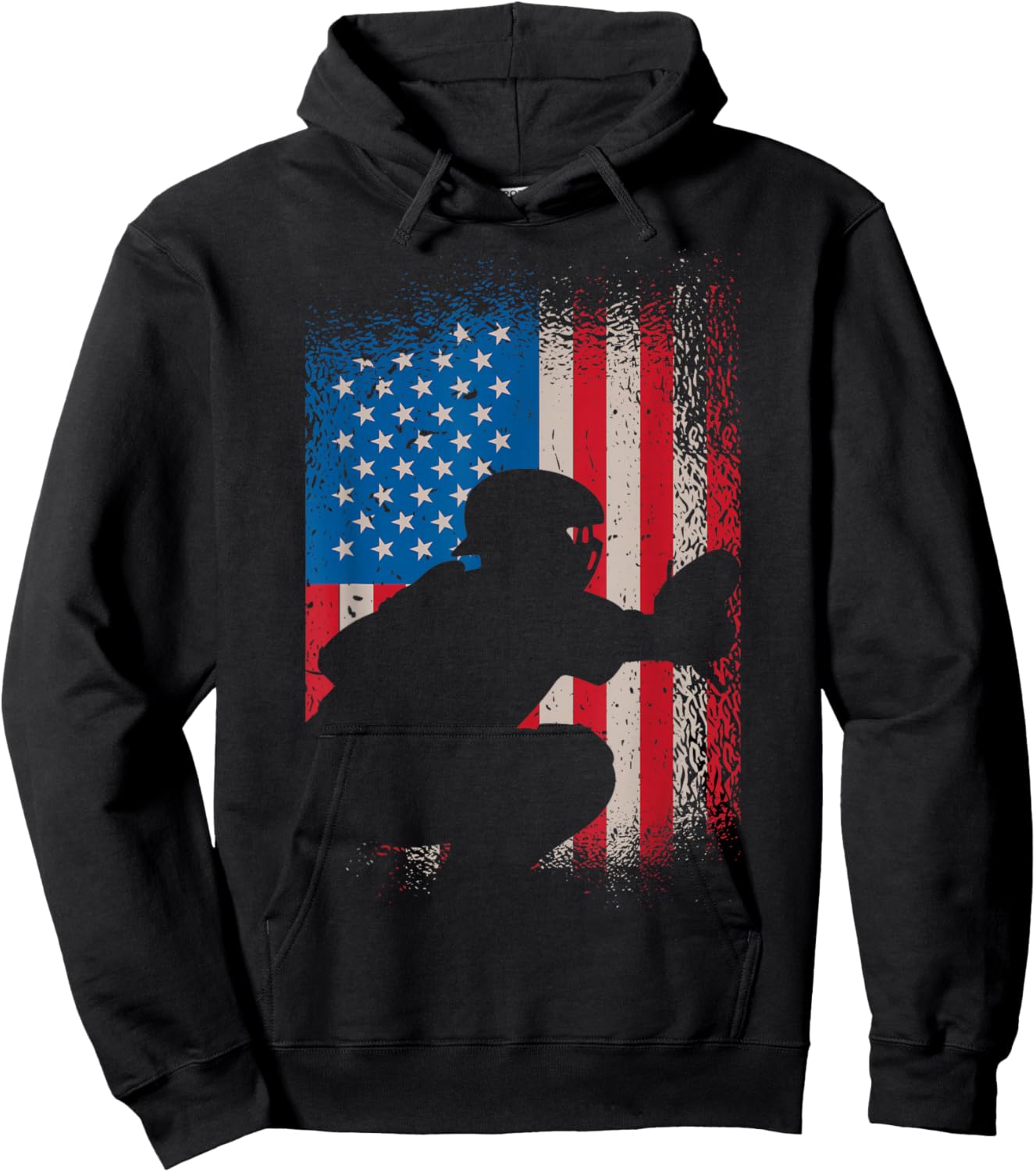 American Flag Baseball Catcher Design - USA Flag Baseball Hoodie - Hoodie | Black
