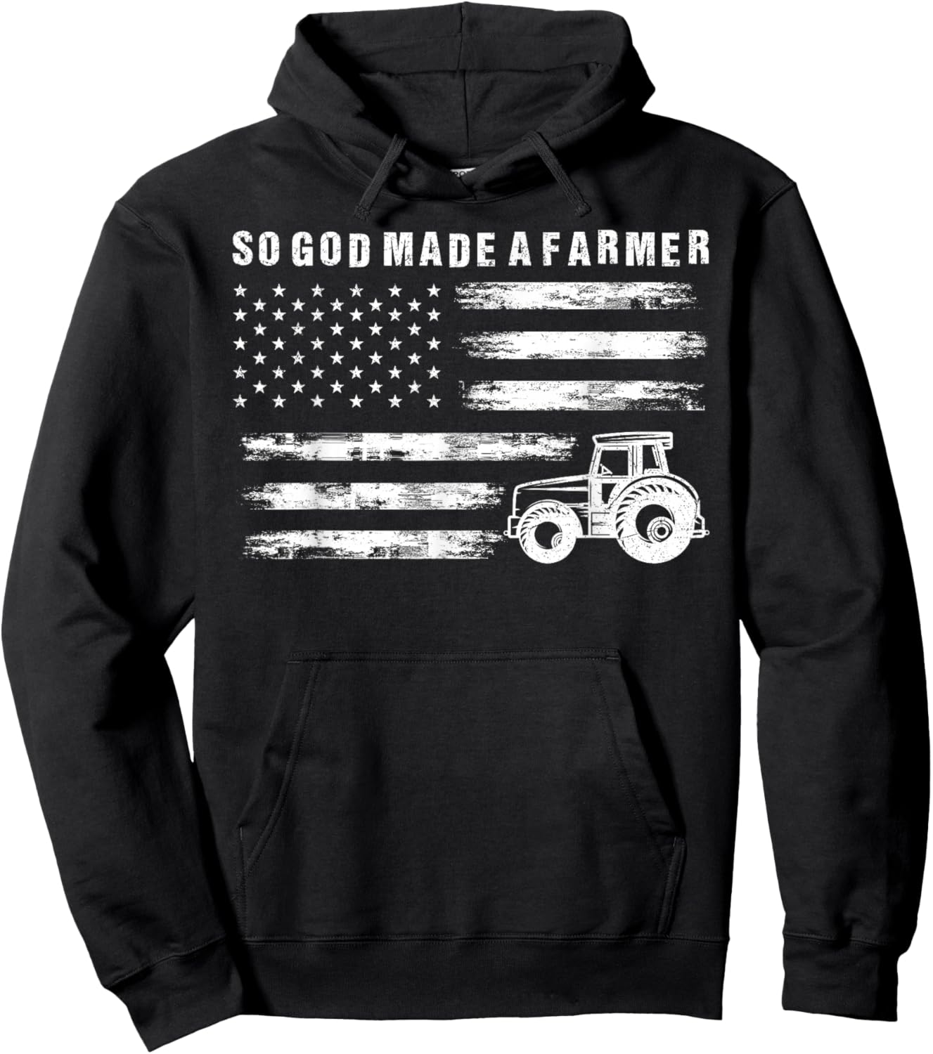 So God Made A Farmer Retro American Flag Tractor Hoodie - Hoodie | Black