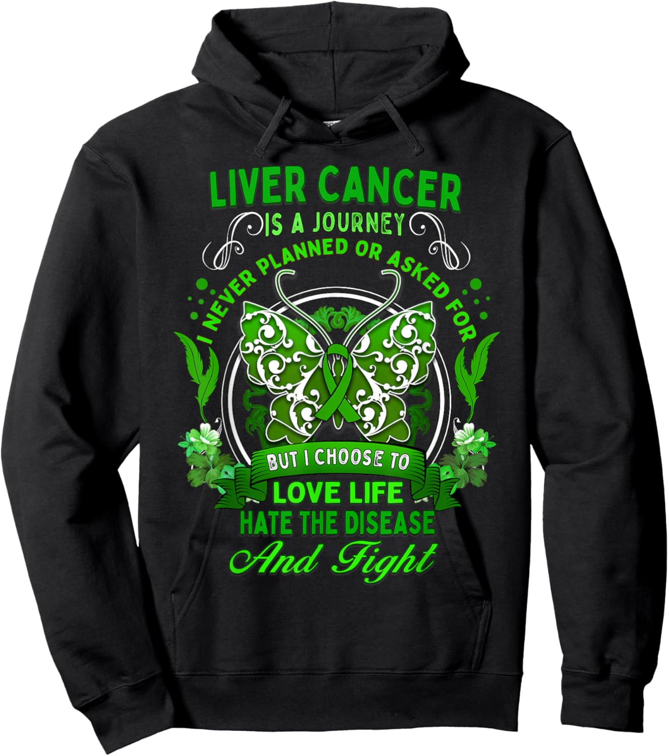 Liver Cancer Awareness Butterfly Green Ribbon Fighter Hoodie - Hoodie | Black
