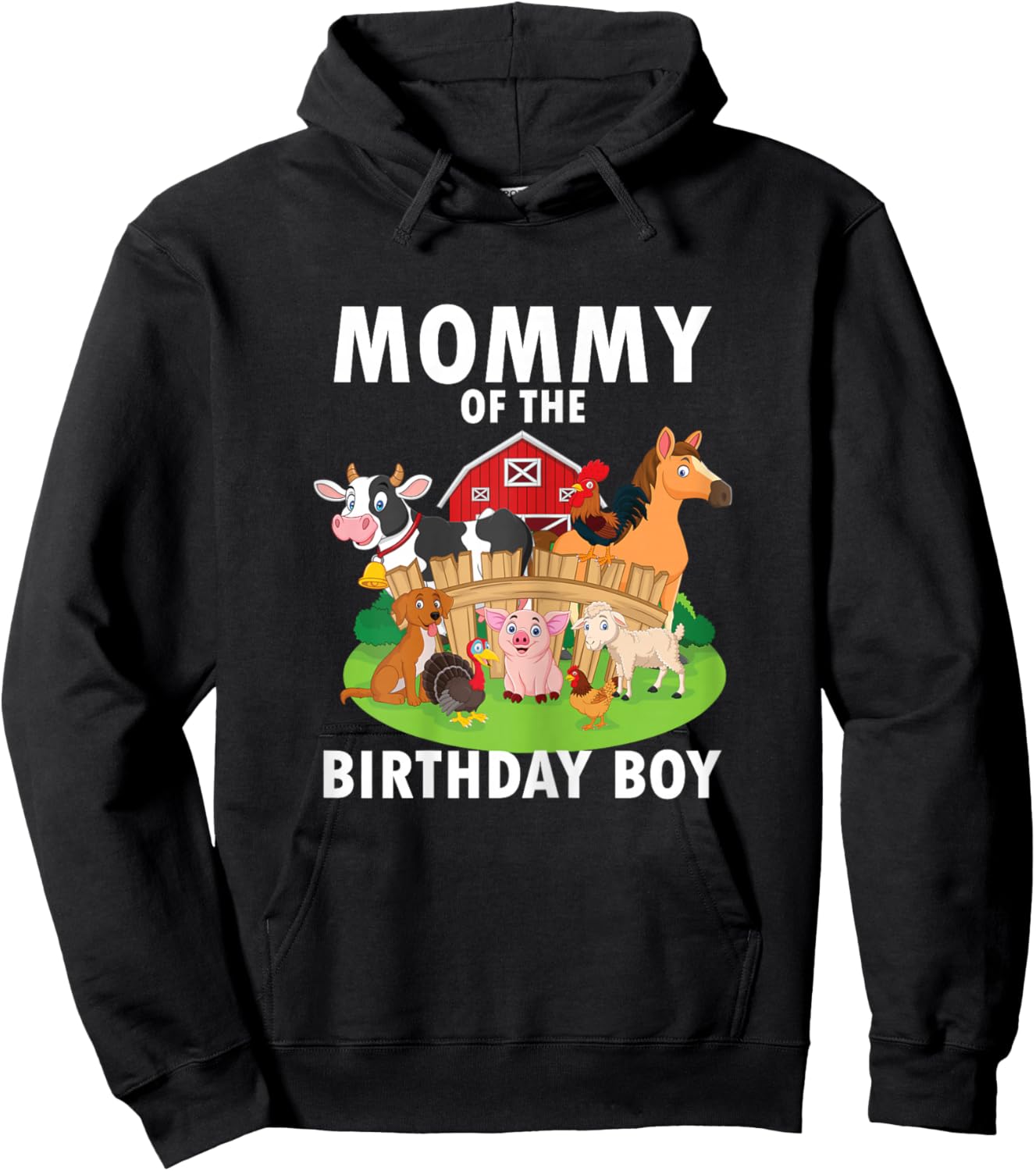 Mommy Of The Birthday Boy Farm Animals Matching Farm Theme Hoodie - Hoodie | Black