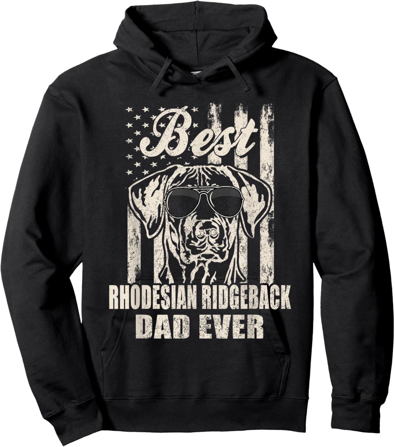 Best Rhodesian Ridgeback Dad Ever Vintage Retro Flag Dog Dad Men Women Hoodie - Hoodie | Black