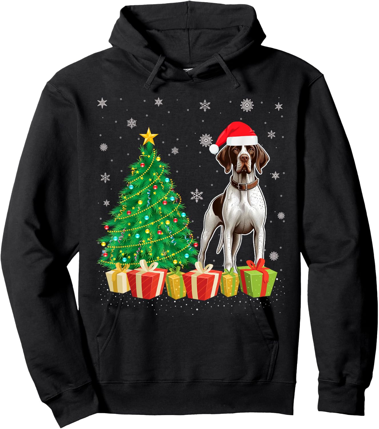 Xmas Tree Lighting Santa Hat English Pointer Dog Christmas Women Kids Hoodie - Hoodie | Black
