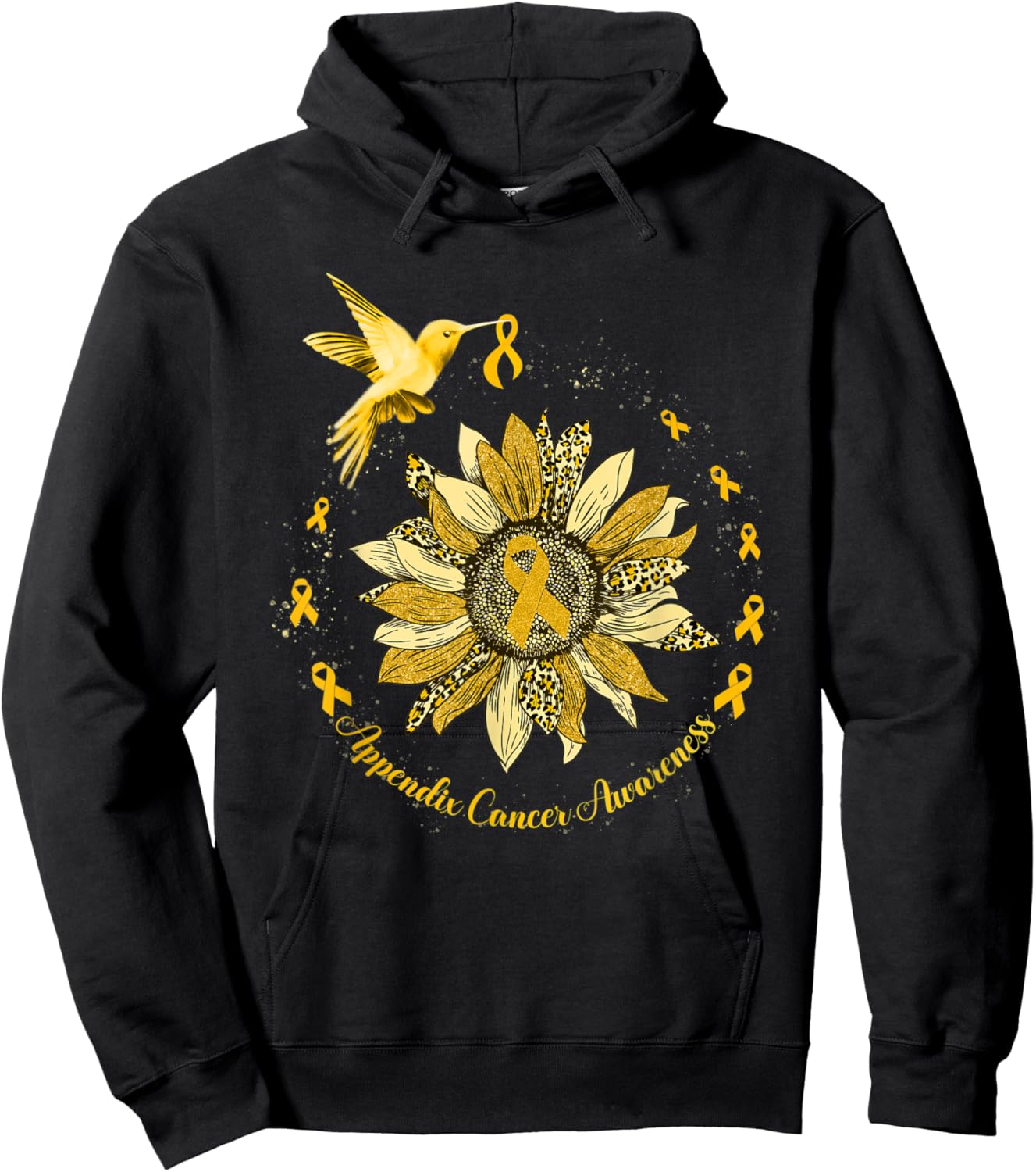 Sunflower Hummingbird Amber Appendix Cancer Warrior Hoodie - Hoodie | Black