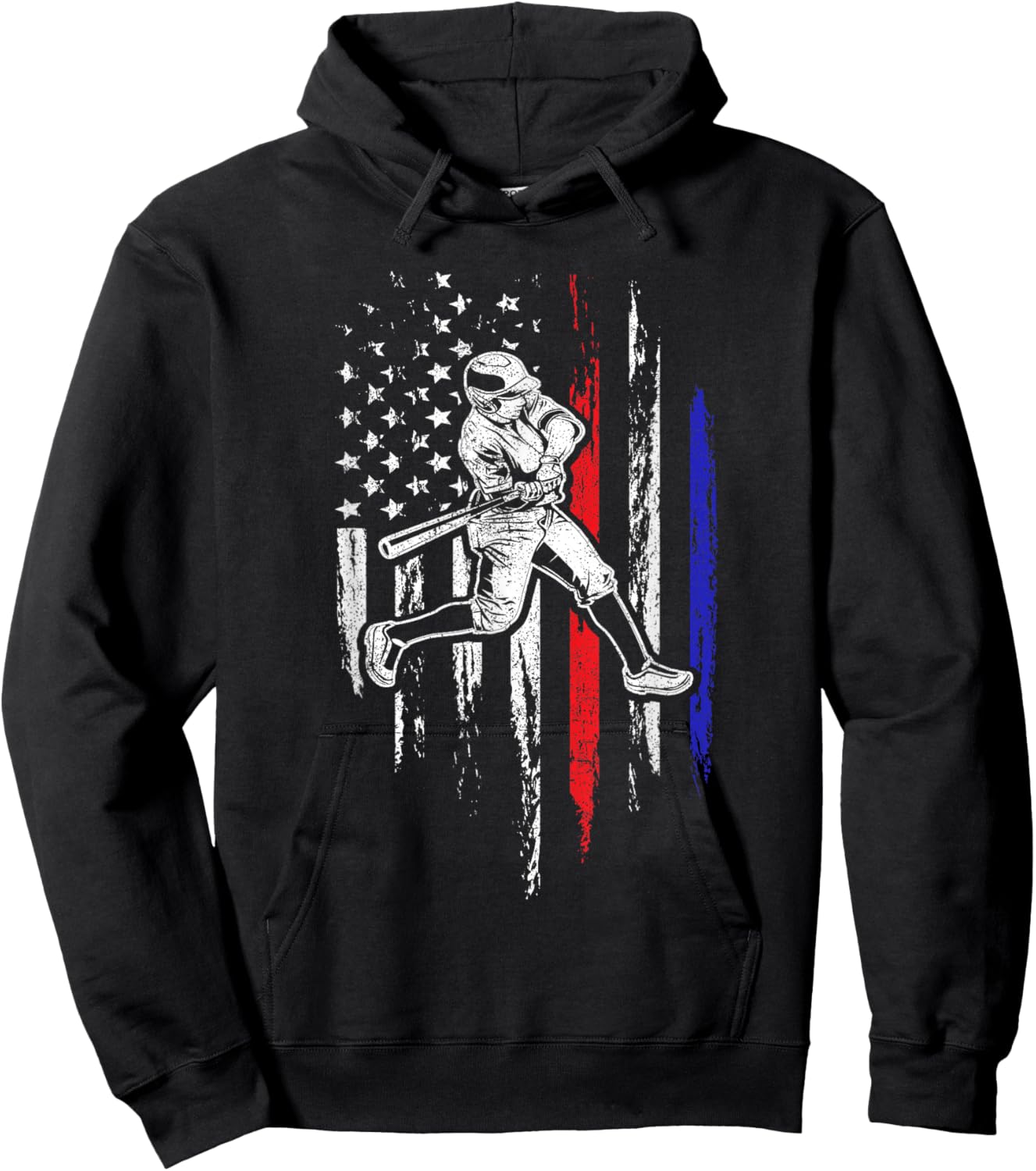 Baseball American Flag Batter Hitting USA 4th of July Gift Hoodie - Hoodie | Black