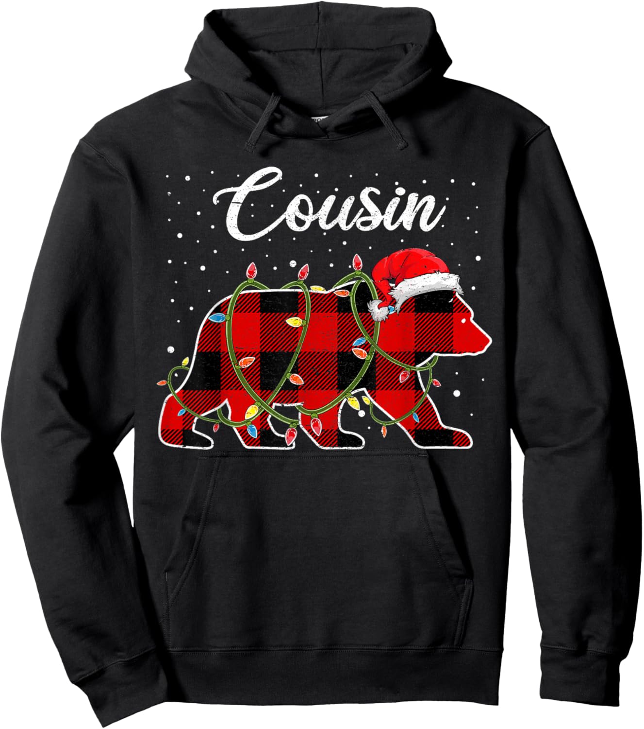 Cousin Bear Shirt, Red Buffalo Plaid Cousin Bear Pajama Hoodie - Hoodie | Black