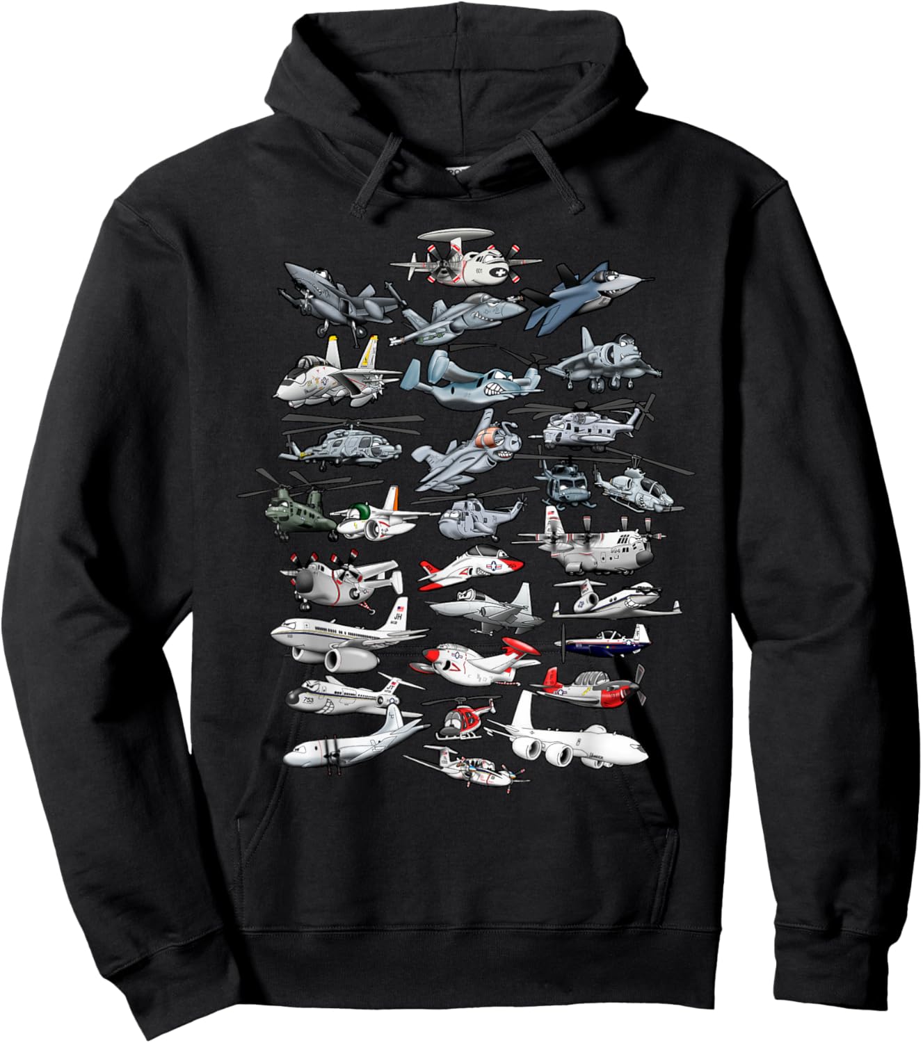 Funny Cartoon Military Airplanes for Kids Boys Girls Adults Hoodie - Hoodie | Black