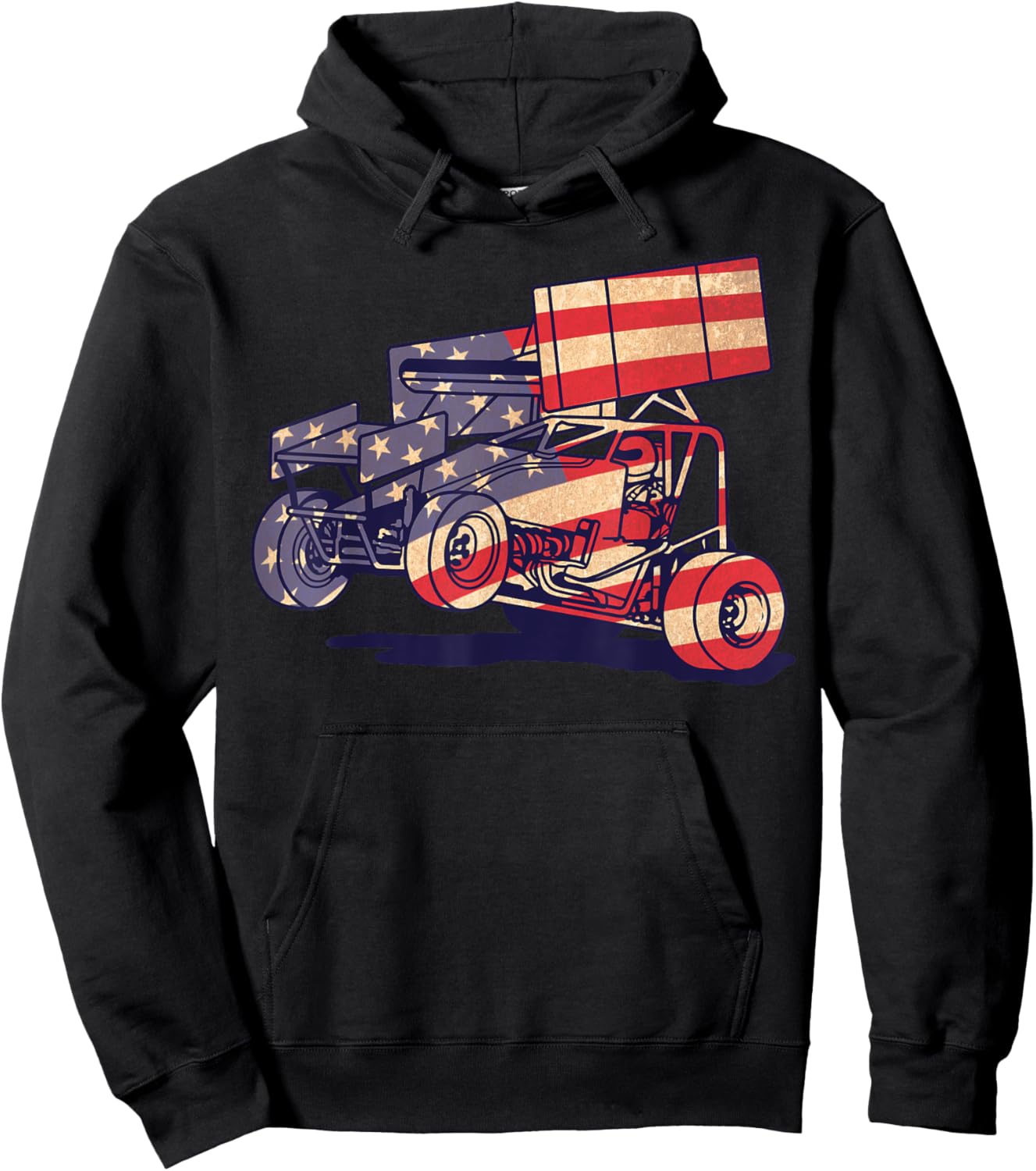 Vintage Sprint Car American Flag Funny Racer Racing Gift Men Hoodie - Hoodie | Black