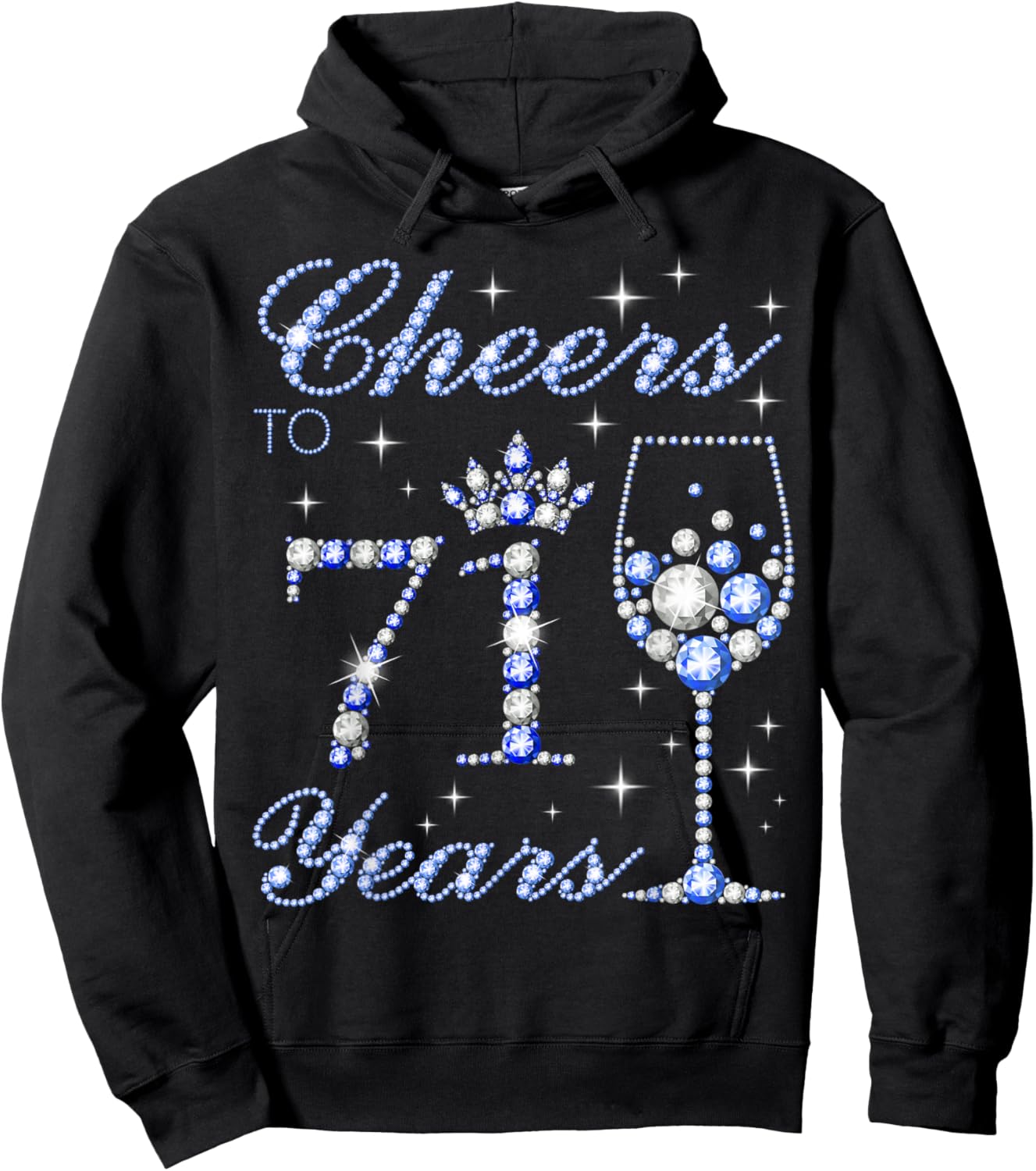 Cheers to 71 Years Old 71st Birthday Blue Style Women Hoodie - Hoodie | Black