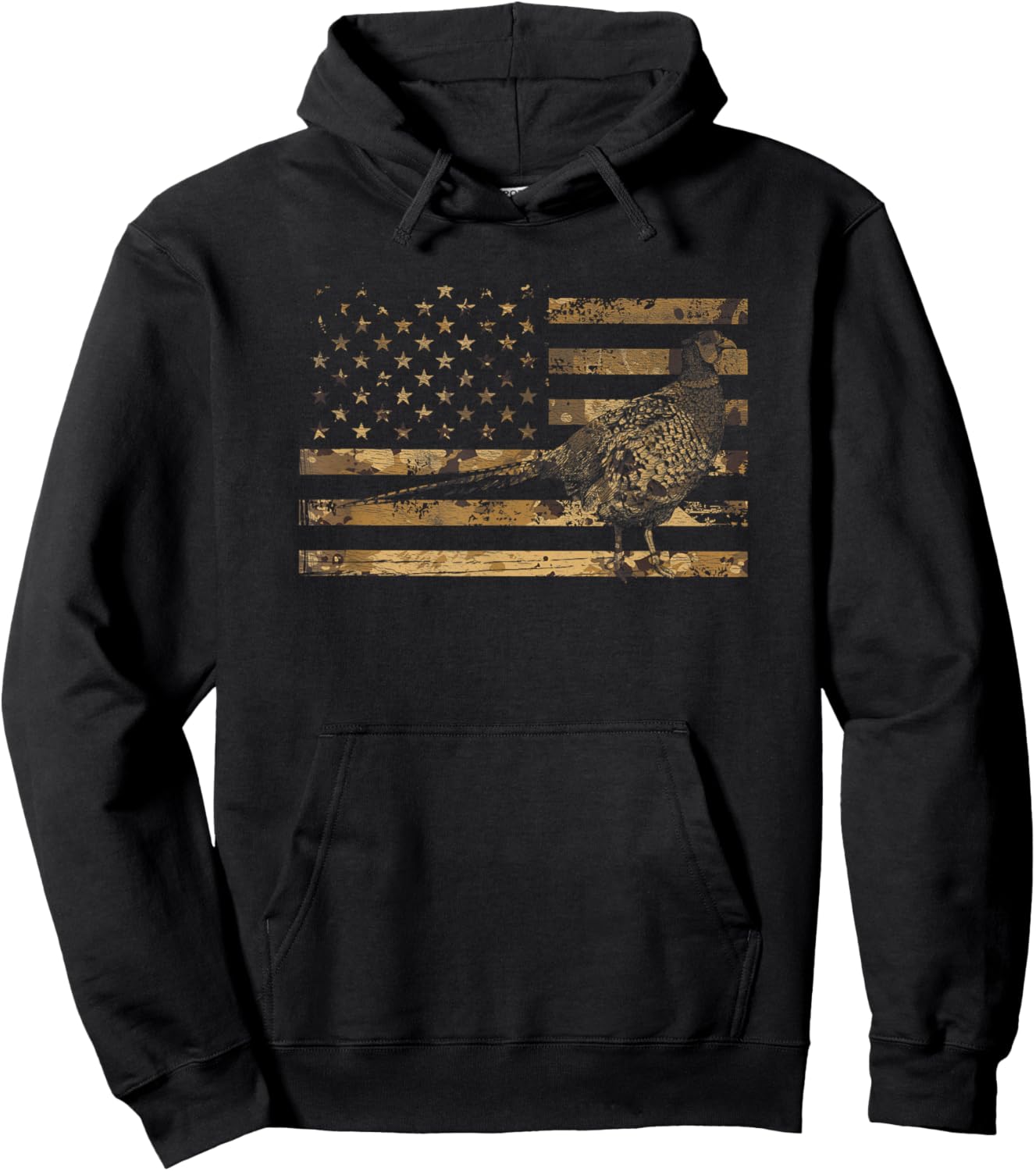 Pheasant Bird Hunter American Flag Camouflage Pheasant Hunt Hoodie - Hoodie | Black