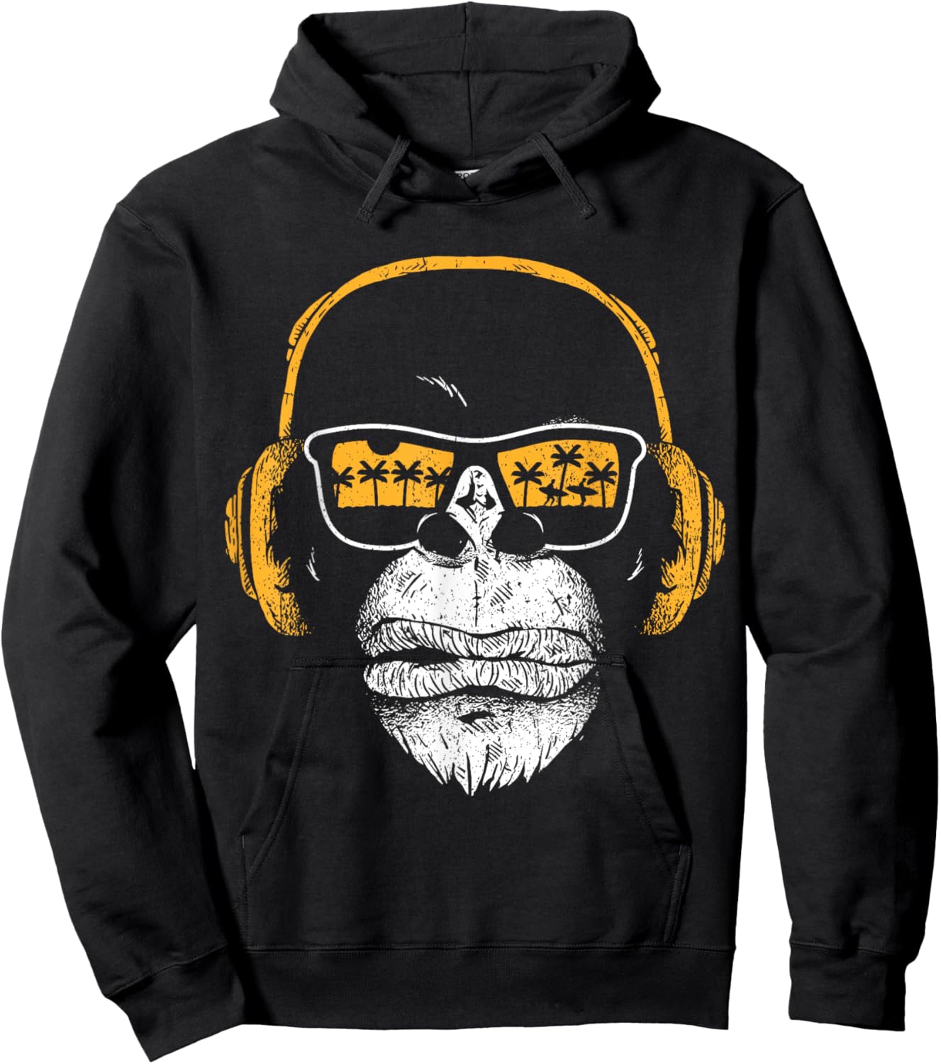 Monkey with DJ headphones and sunglasses monkey Hoodie - Hoodie | Black