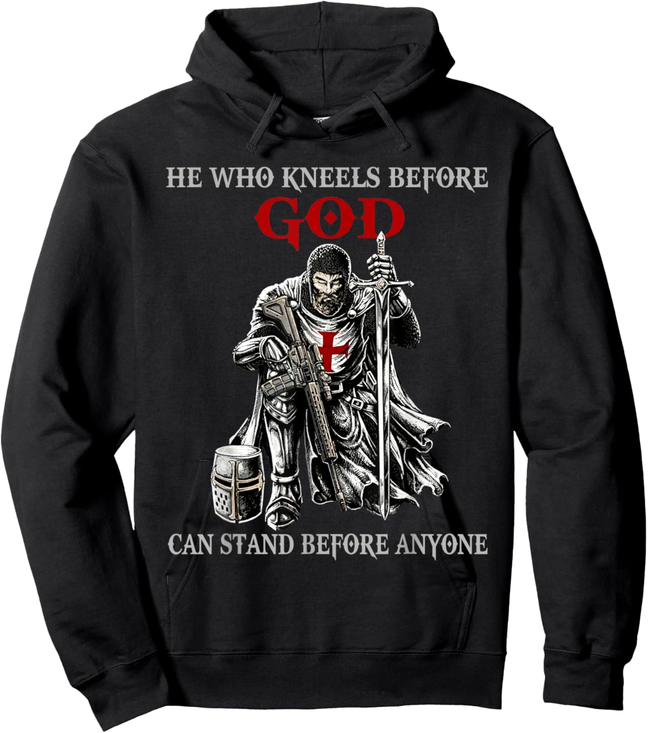 He Who Kneels Before God Can Stand Before Anyone Faith in Hoodie - Hoodie | Black