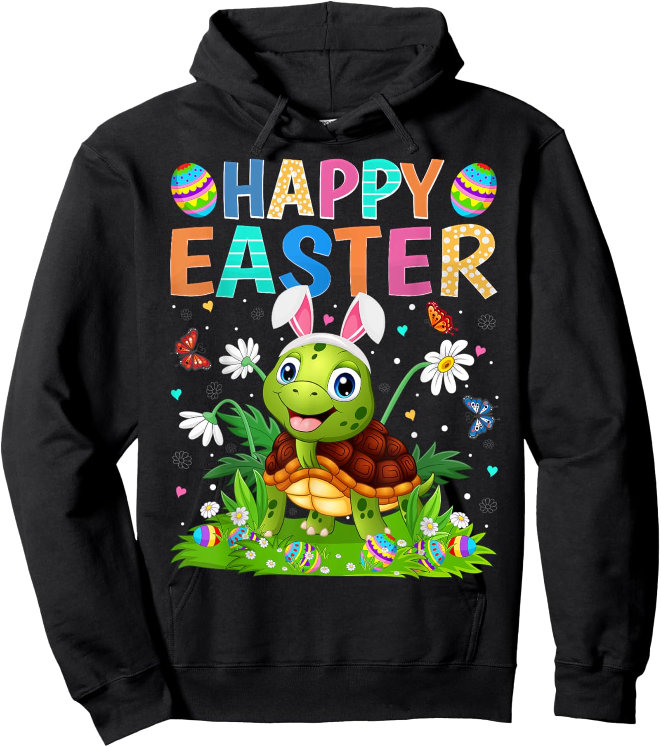 Happy Easter Bunny Egg Funny Turtle Easter Sunday Hoodie - Hoodie | Black