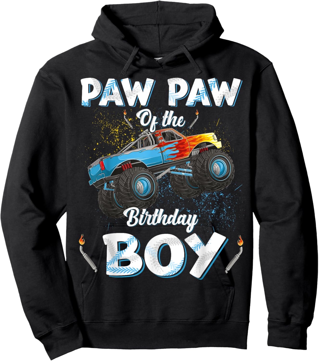 Paw Paw Of The Birthday Boy Monster Truck Bday Men Grandpa Hoodie - Hoodie | Black