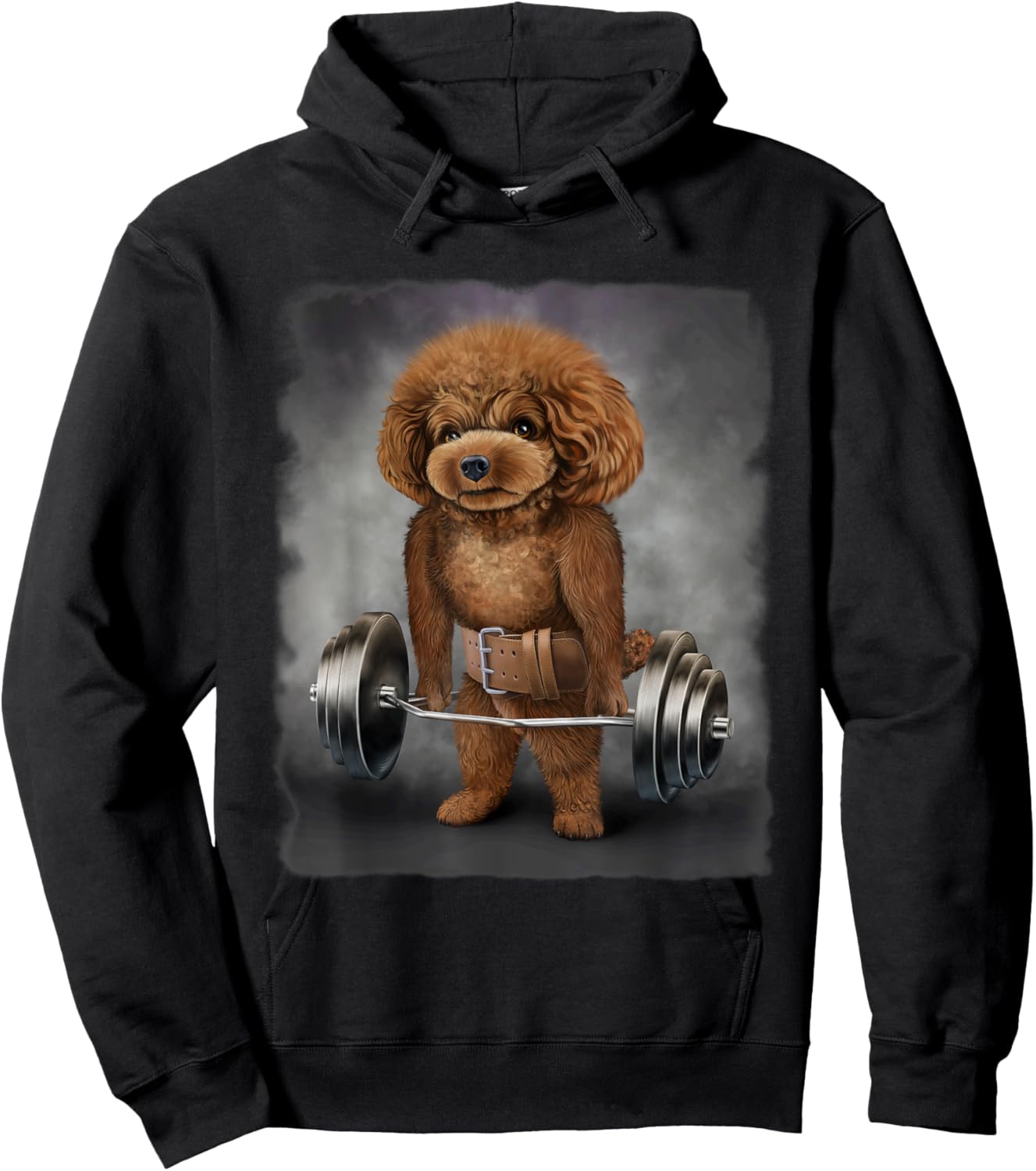 Poodle Dog Muscle Training with Barbell Shrug Bar Fitness Men Women Kids Hoodie - Hoodie | Black