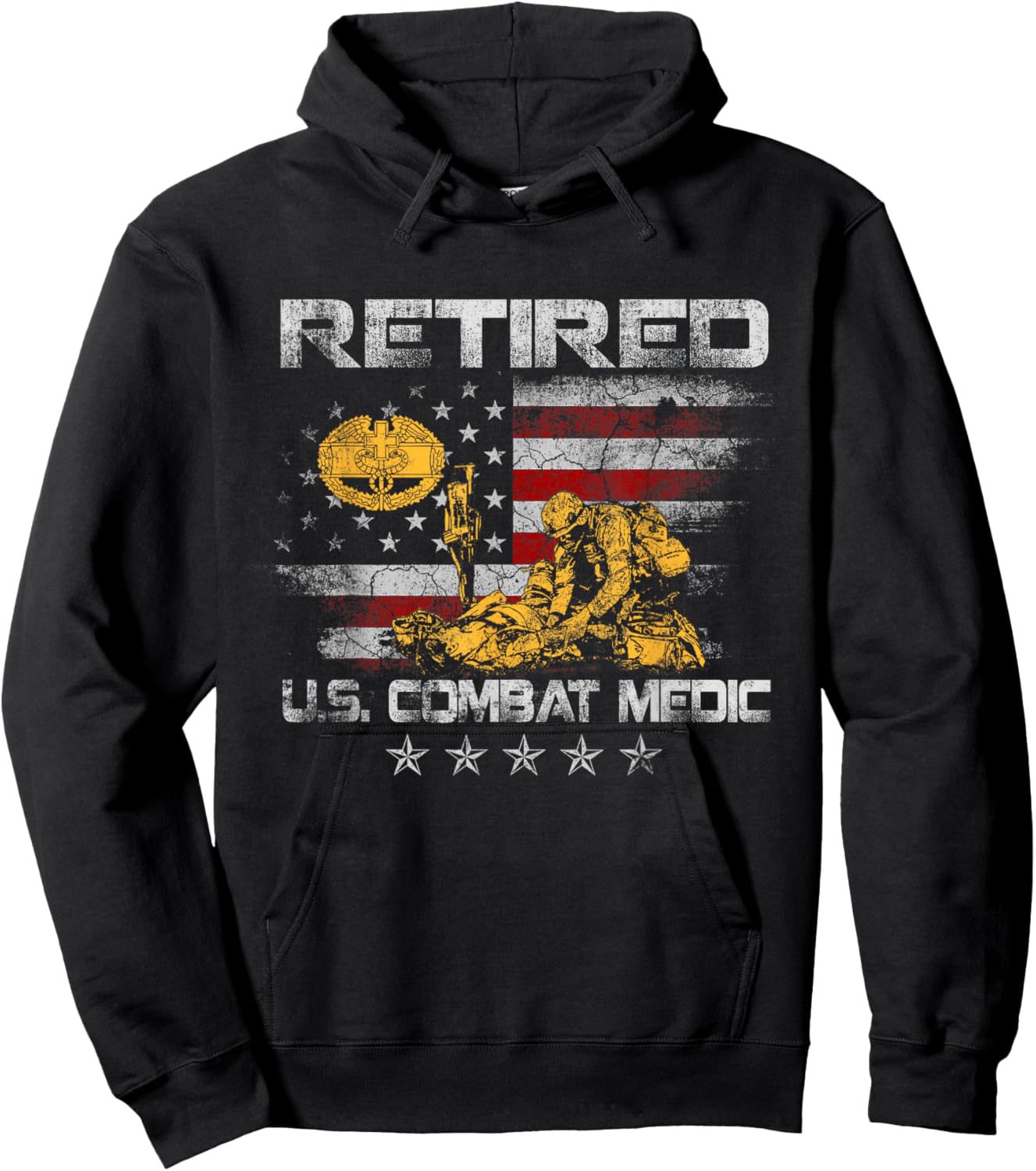 U.S Army Retired Combat Medic Veteran Medical Military Flag Hoodie - Hoodie | Black