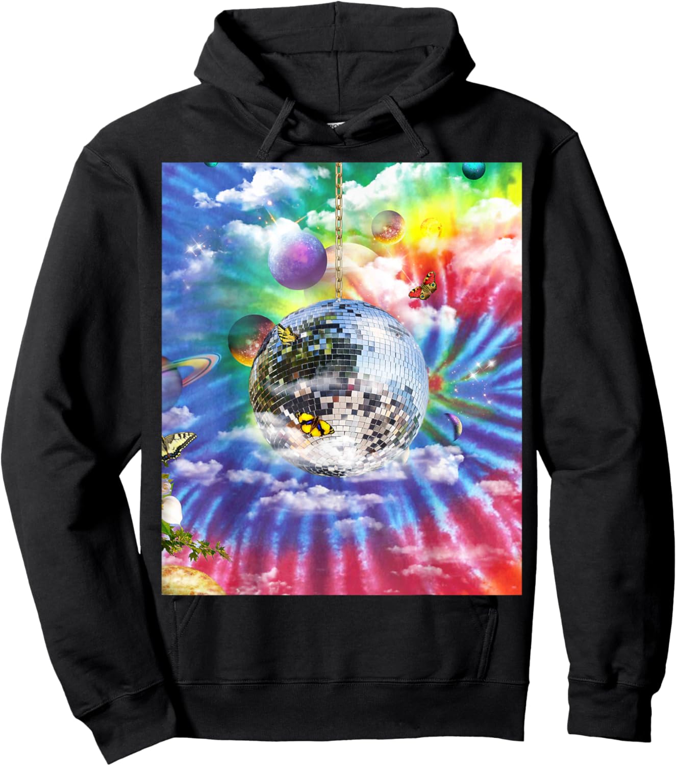 Trippy Rainbow Tie Dye Disco Ball Hoodie - Hoodie | Black